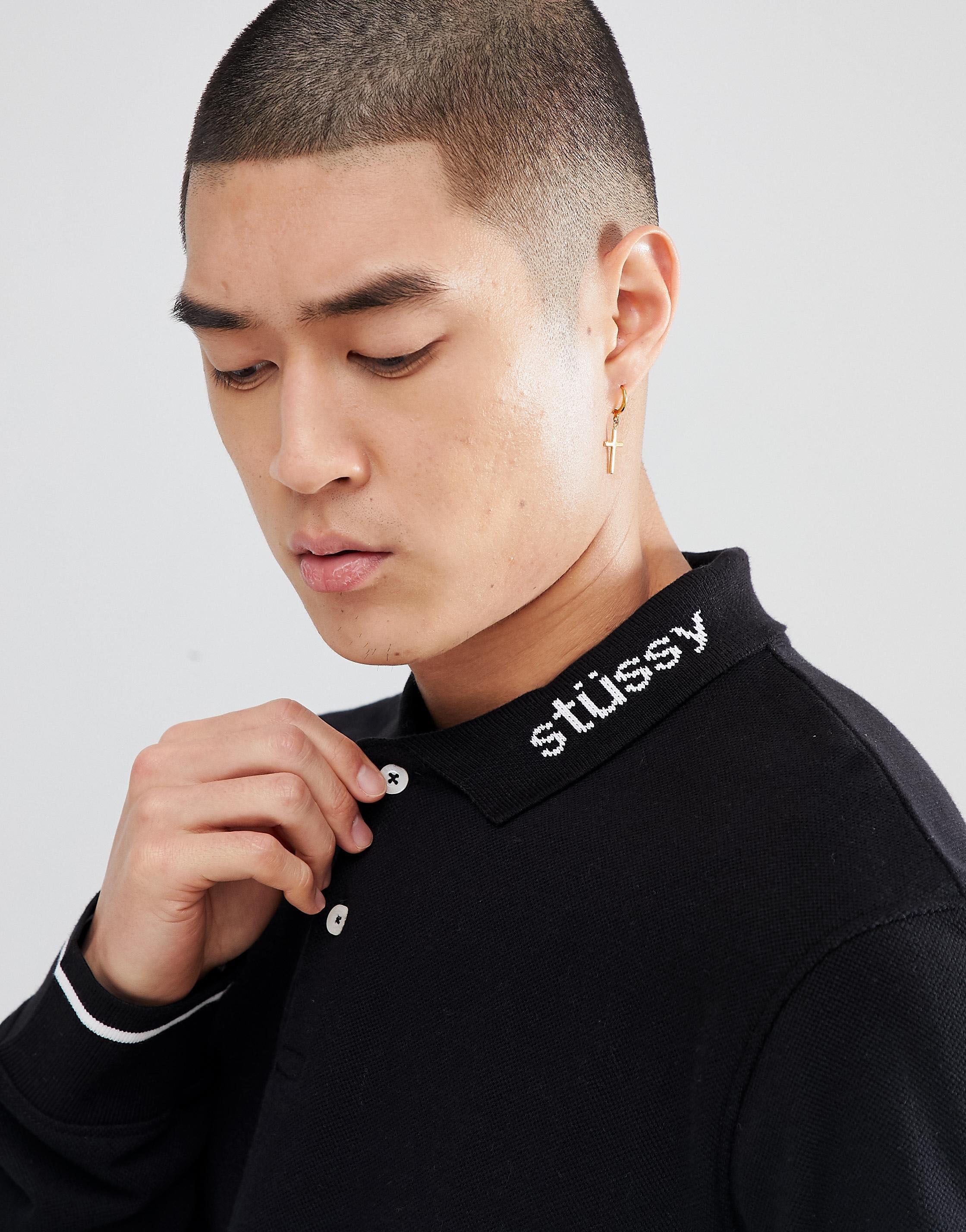 Stussy Stussy Long Sleeve Polo Black Neck Logo Medium Button Up | Grailed