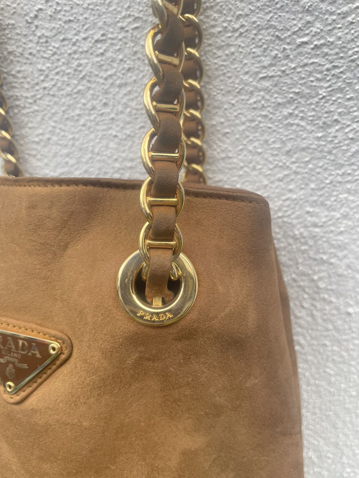Prada Prada Brown Chain Suede Leather Shoulder Bag Size ONE SIZE - 4 Thumbnail