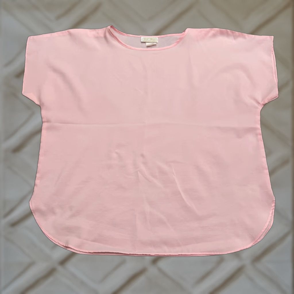 Vintage VINTAGE Gold Hanger Blouse Shirt Woman Pink 80s Chiffon Short Sleeve Crew Neck Polyester Regular Large Vintage 80s Classic Women's Blouse Size L / US 10 / IT 46 - 1 Thumbnail