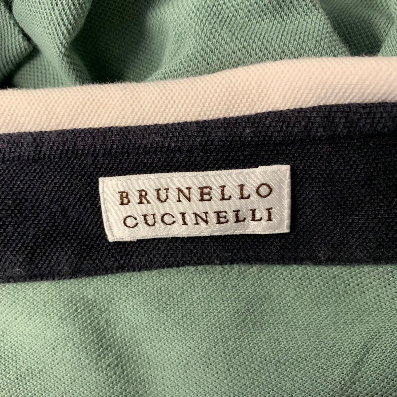 Brunello Cucinelli BRUNELLO CUCINELLI Green White Color Block Cotton Polo Size US L / EU 52-54 / 3 - 5 Thumbnail