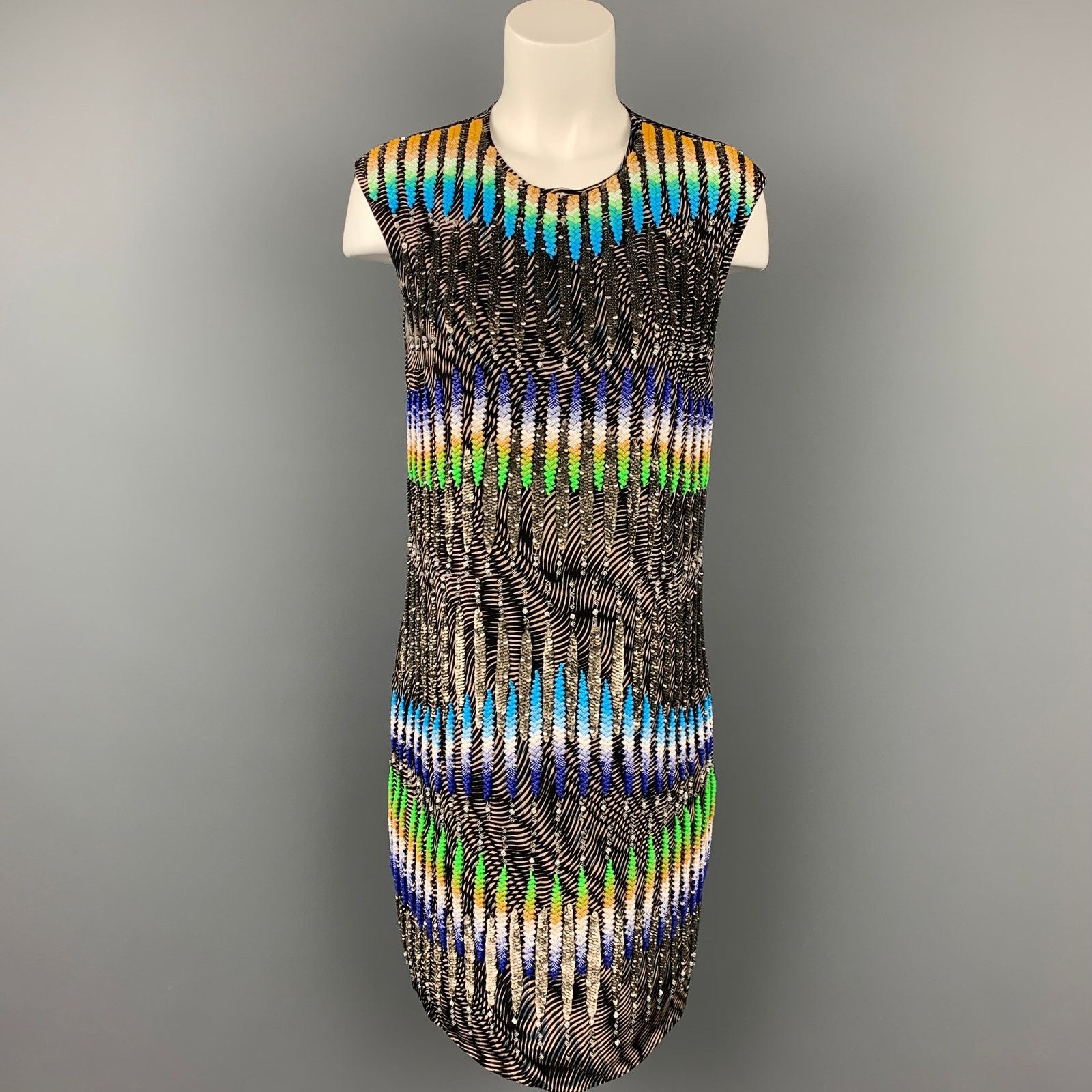 Size 6 Multi-Color Sequined Beaded Silk Shift Dress
