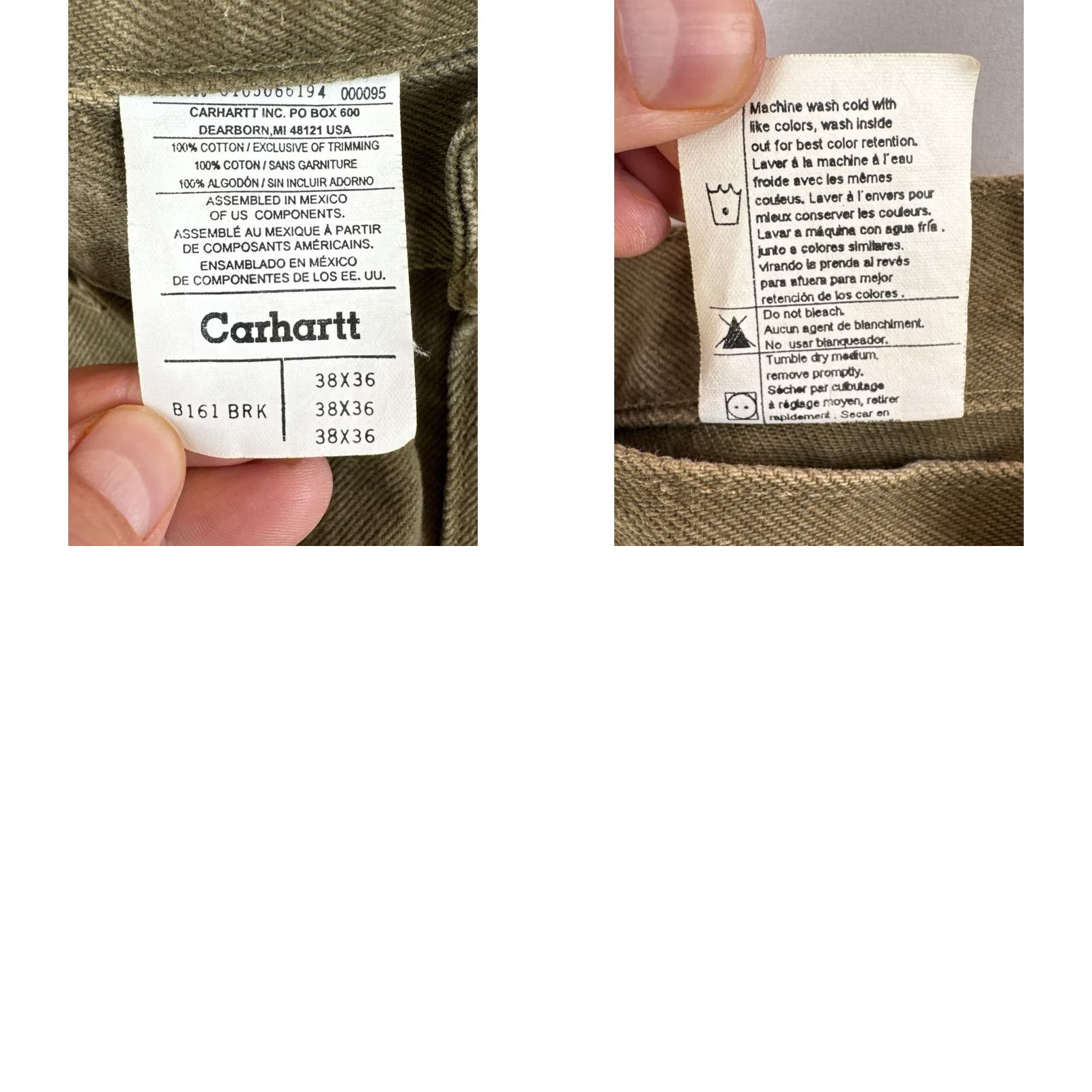 Carhartt VINTAGE Carhartt B161 BRK Canvas Work Pants Olive Brown 38x36 Jeans Workwear Mens Olive Brown Cotton Denim 36in Inseam Distressed 90s? (adjusted) Size US 36 / EU 52 - 10 Thumbnail