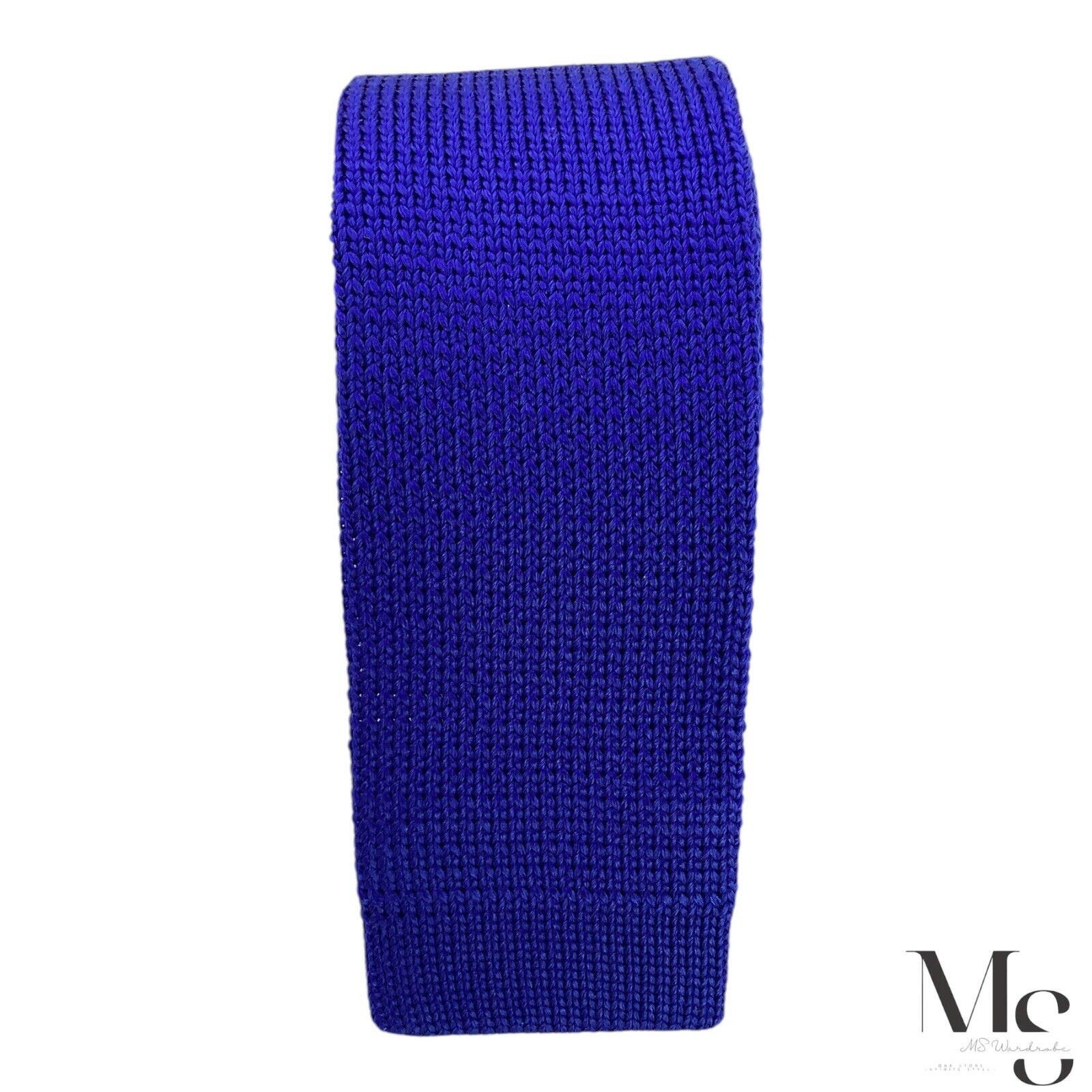 Abraham Moon & Sons ABRAMS Solid Blue Silk Knit Tie W: 1.75" EX COND Size ONE SIZE - 3 Thumbnail