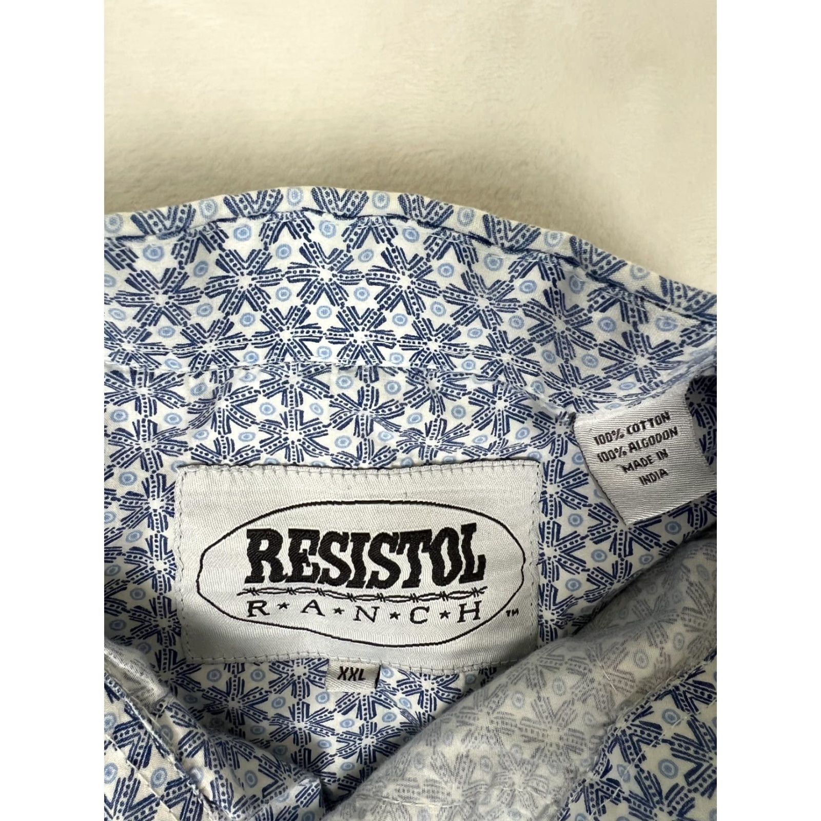 Vintage Resistol Ranch Shirt Mens 2XL Blue Geometric Western Snap Front Long Sleeve Size US XXL / EU 58 / 5 - 4 Thumbnail