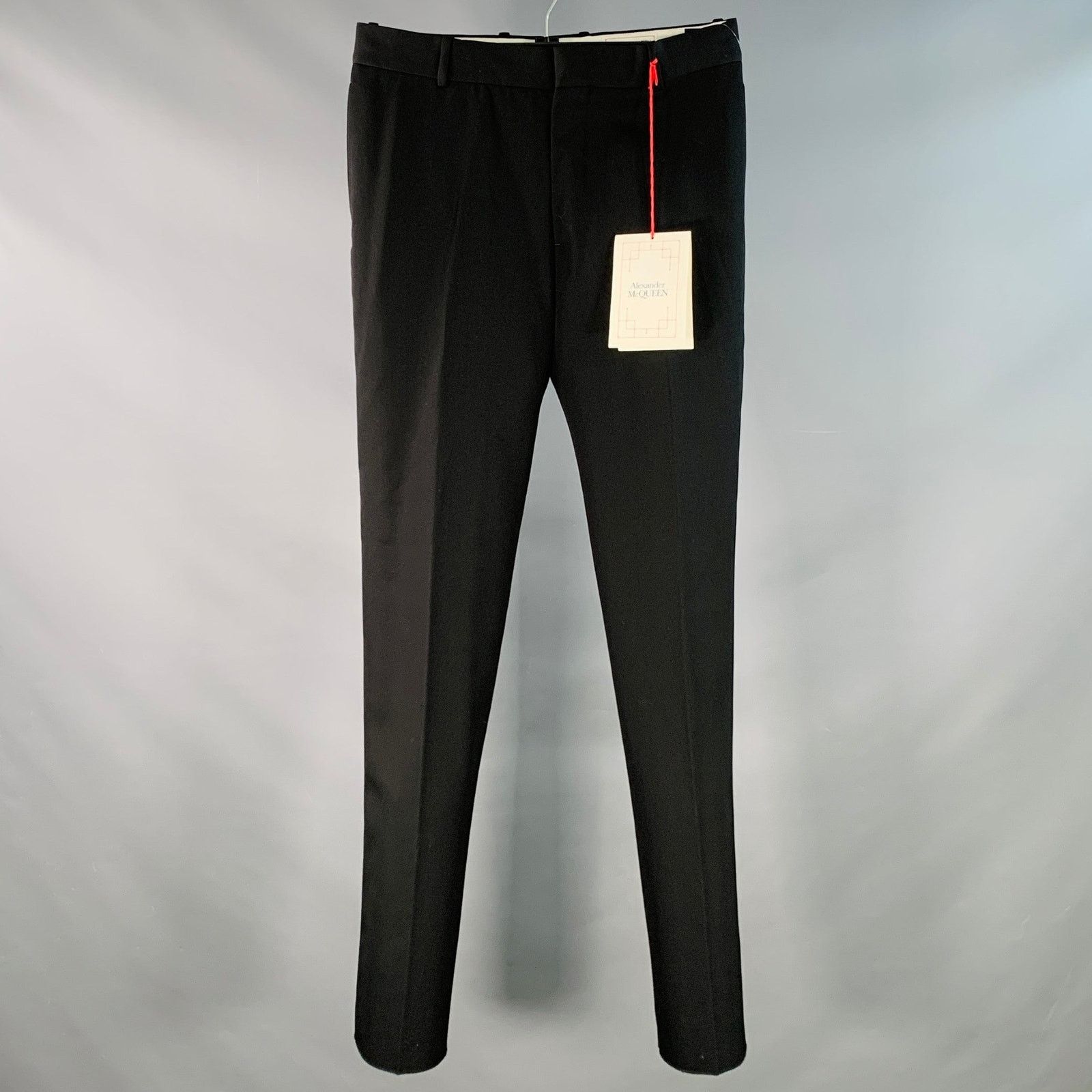 Alexander McQueen Size 30 Black Wool Barathea Flat Front Dress Pants Size US 30 / EU 46 - 1 Thumbnail