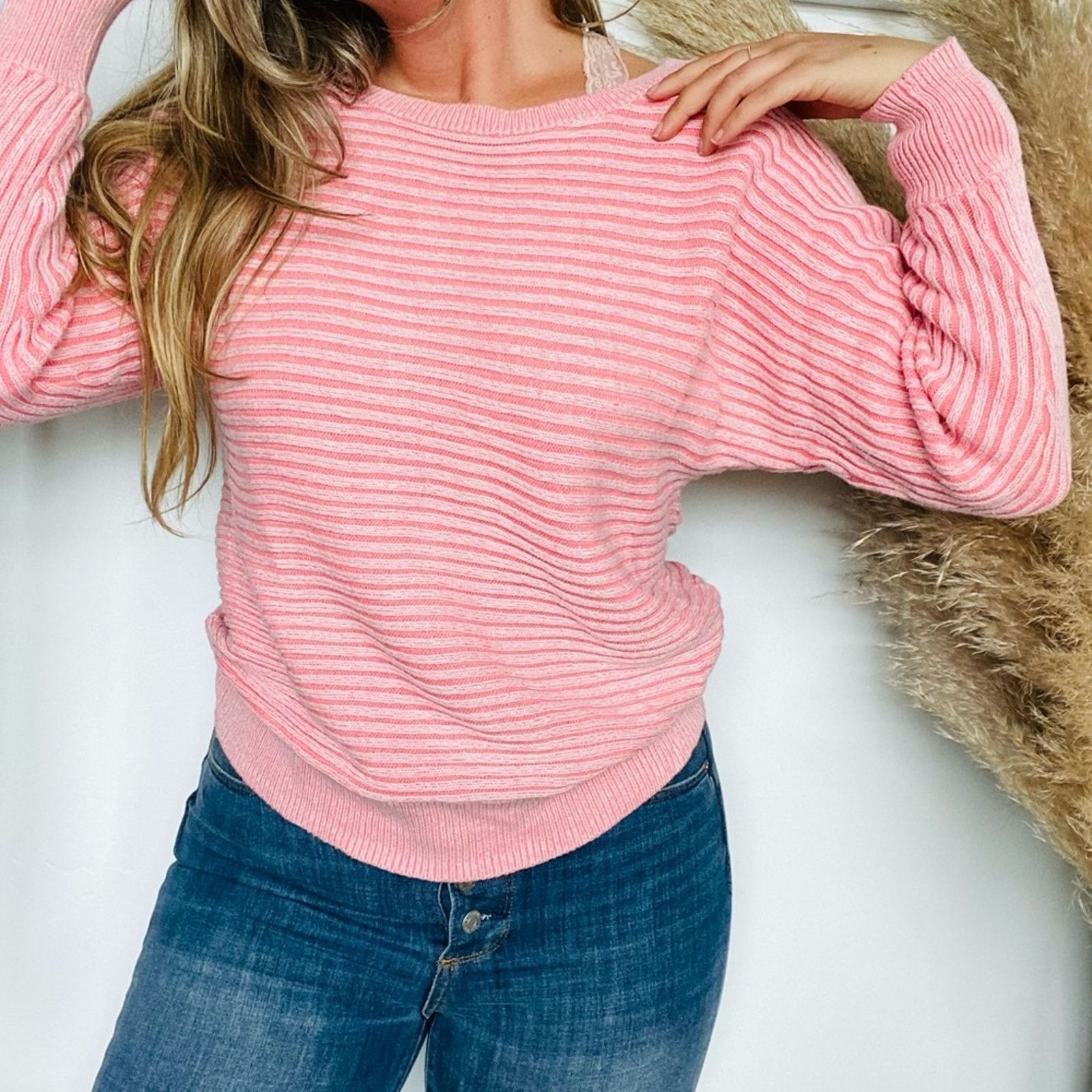 Gap GAP Blush Soft Pink Stripe Knit Long Sleeve Pullover Sweater Size M / US 6-8 / IT 42-44 - 5 Thumbnail