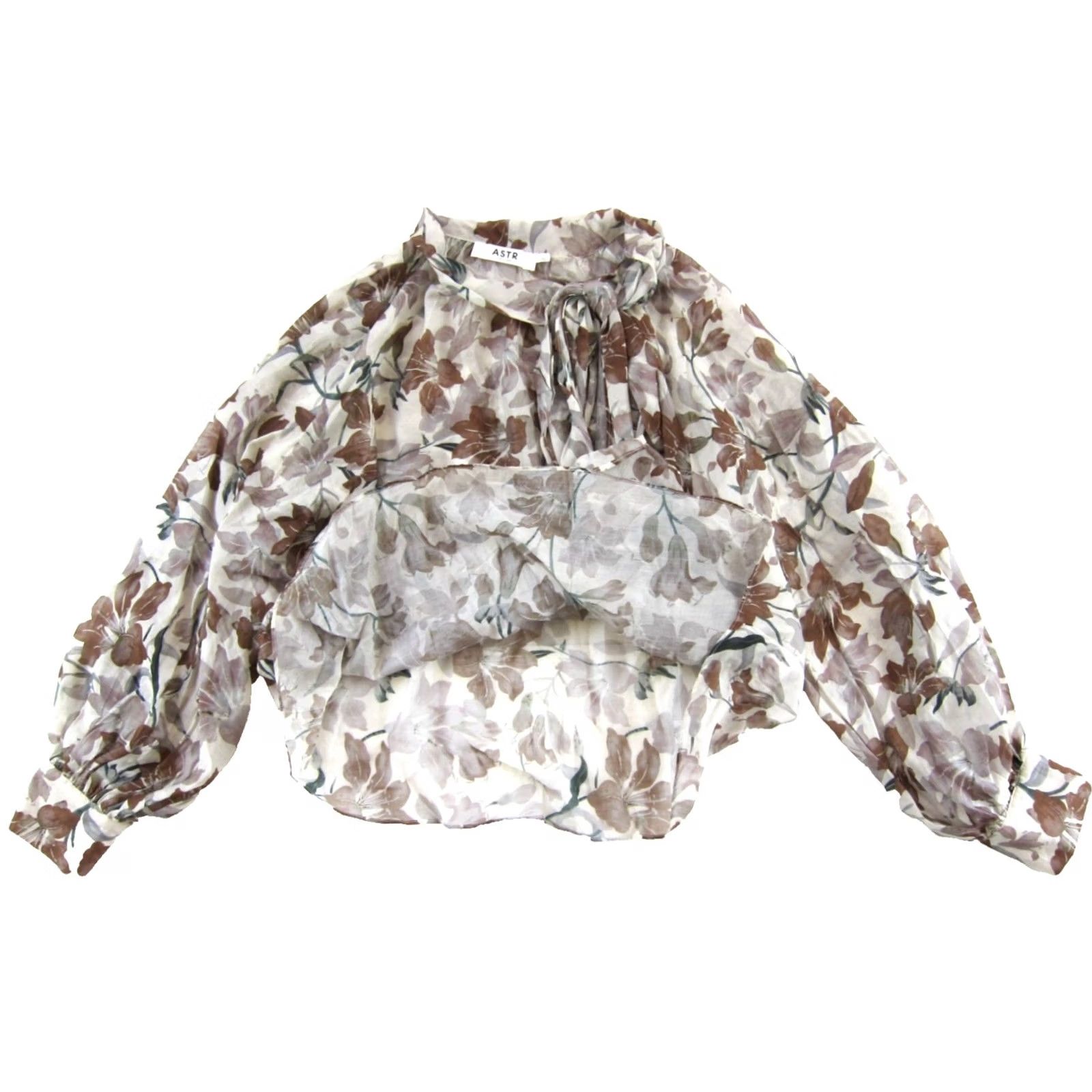 Vintage ASTR The Label Blouse Long Sleeve High Neck Floral Brown L Womens Size L / US 10 / IT 46 - 5 Thumbnail