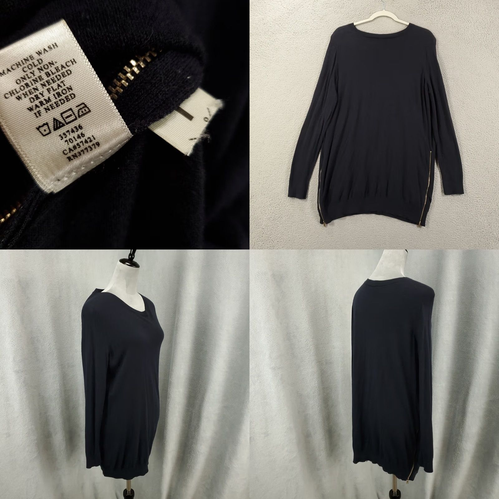 Ann Taylor Wool Blend Sweater Womens Medium Black Long Longline Tunic Zipper Accents Size M / US 6-8 / IT 42-44 - 8 Thumbnail