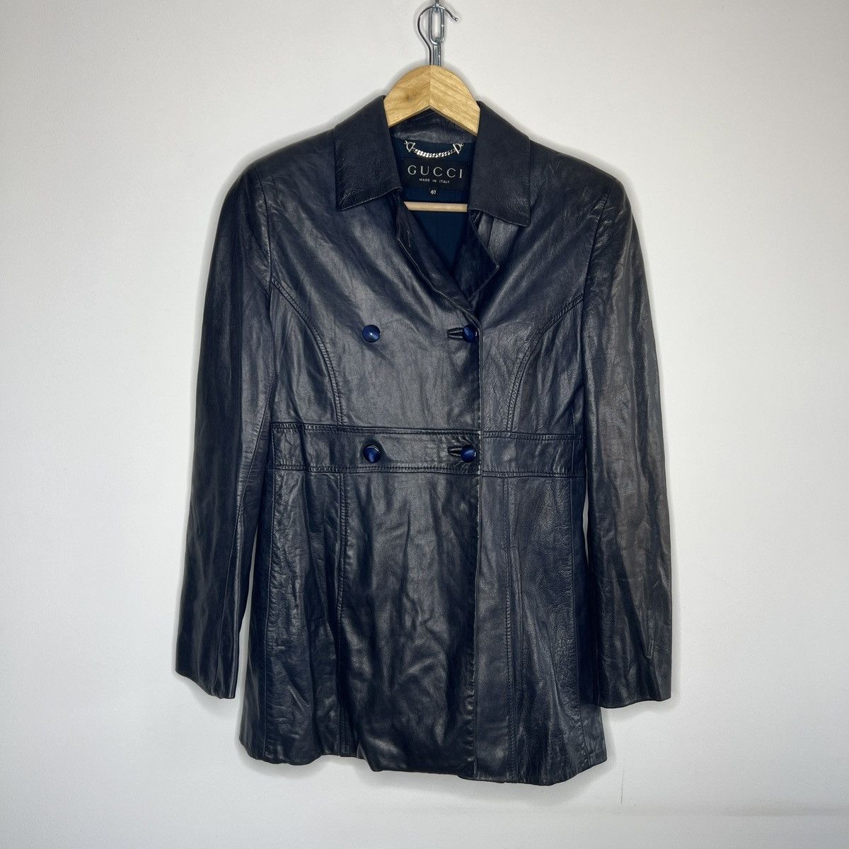 Gucci Gucci Tom Ford Vintage Leather Jacket Coat Dark Navy Y2K Size S / US 4 / IT 40 - 1 Thumbnail