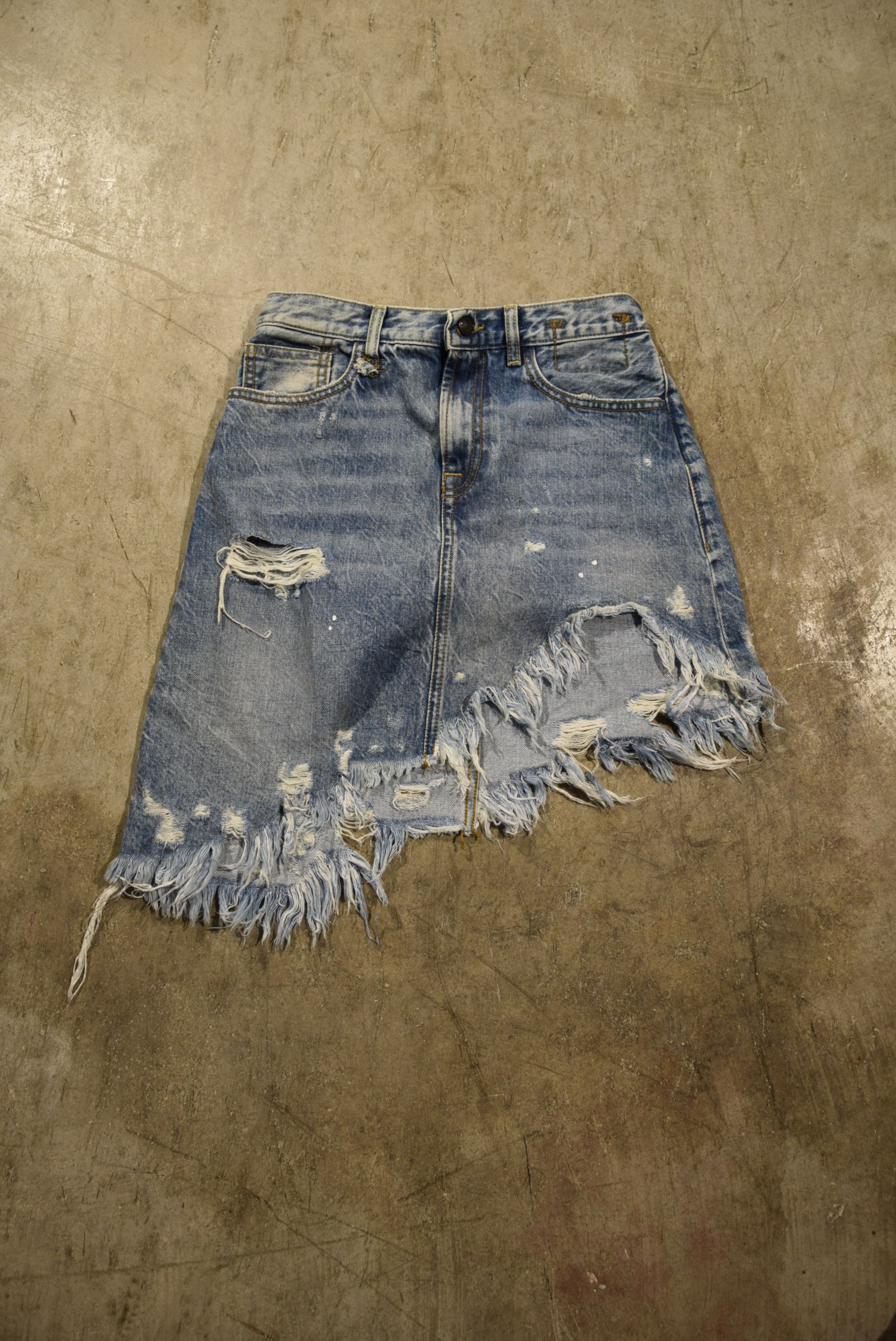 image of R13 Asymmetrical Denim Skirt in Blue, Women's (Size 24)