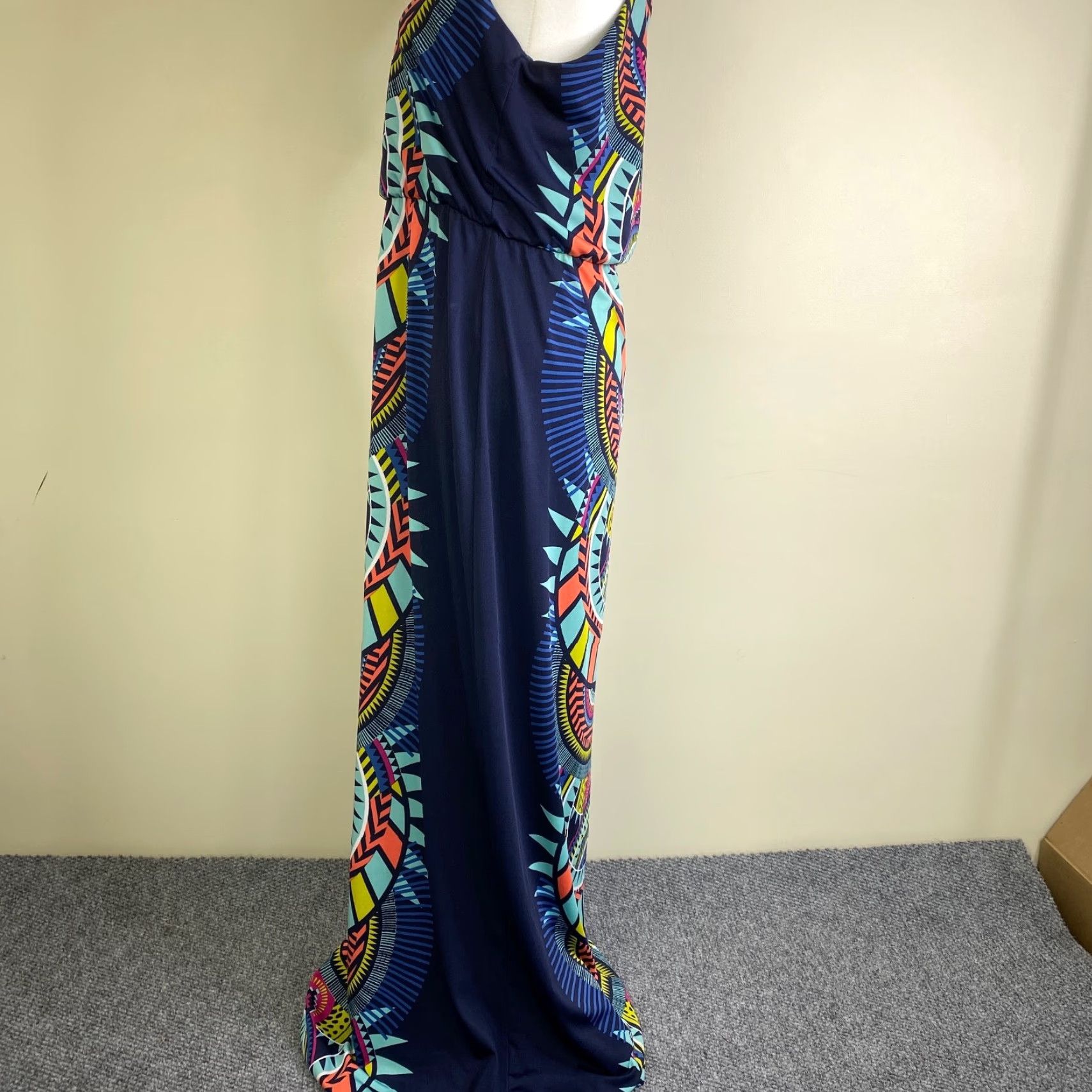 Vintage Bailey Blue Maxi Dress Womens Large Blue Geometric Tribal African Stretch Party/Cocktail Casual Travel Size L / US 10 / IT 46 - 7 Thumbnail