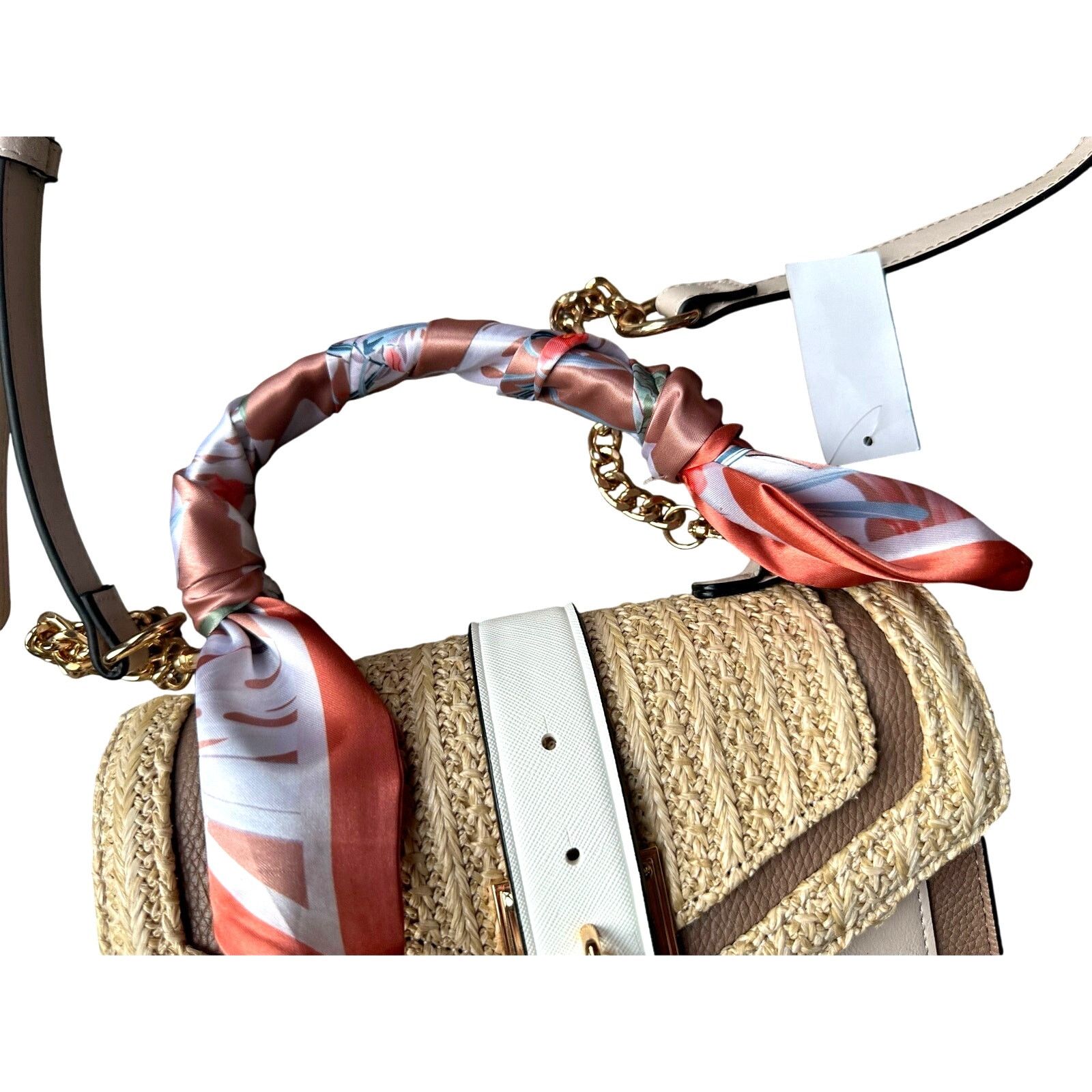 Aldo ALDO Satchel Beige & Taupe Straw Flap Bag w Melon Twilly Size ONE SIZE - 6 Thumbnail
