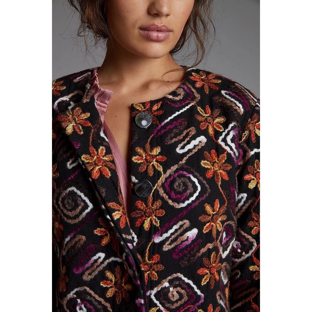 Hutch Anthropologie Women's XS Floral Embroidered Overcoat Size XS / US 0-2 / IT 36-38 - 3 Thumbnail