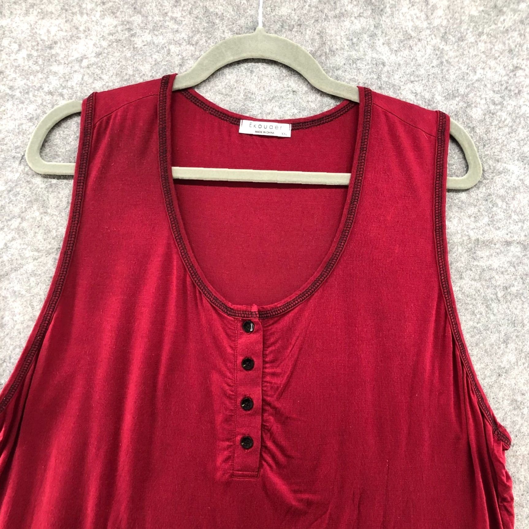 Vintage Ekouaer Womens Top Size XXL Red Lace Trim Jersey Knit Pajama Lounge Size XXL / US 16-18 / IT 52-54 - 3 Thumbnail