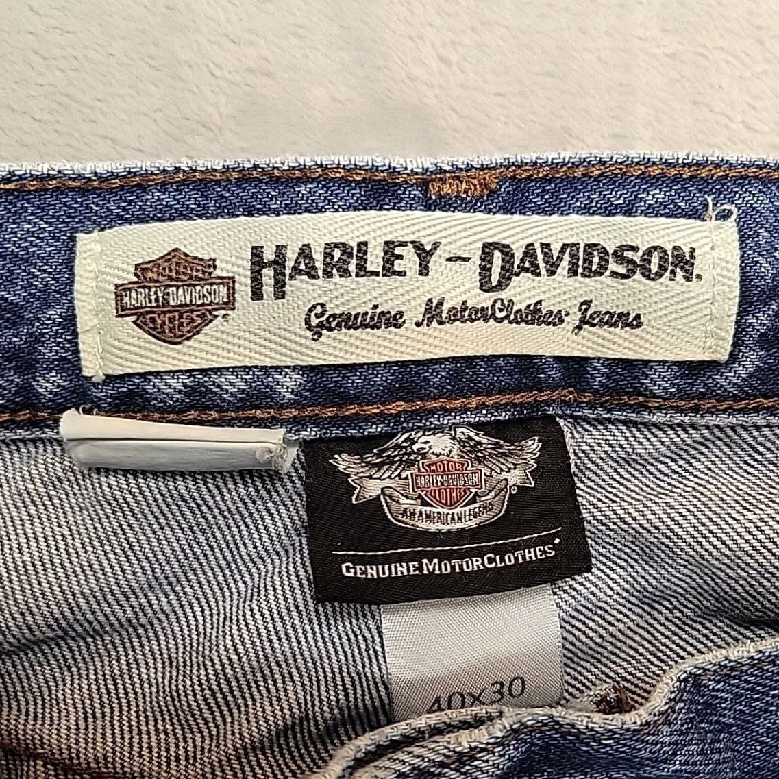 Harley Davidson Harley-Davidson Jeans Men 40x30 Blue Denim Relaxed Fit Faded Work Casual Comfort Jeans Mens 40 Blue Denim 5-Pocket Design Belt Loops Denim Cotton Zip Size US 40 / EU 56 - 6 Thumbnail