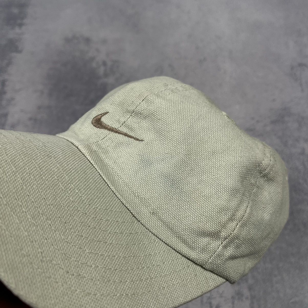 Nike × Vintage Vintage Nike rare big swoosh y2k beige cream cap 90’s Size ONE SIZE - 12 Thumbnail