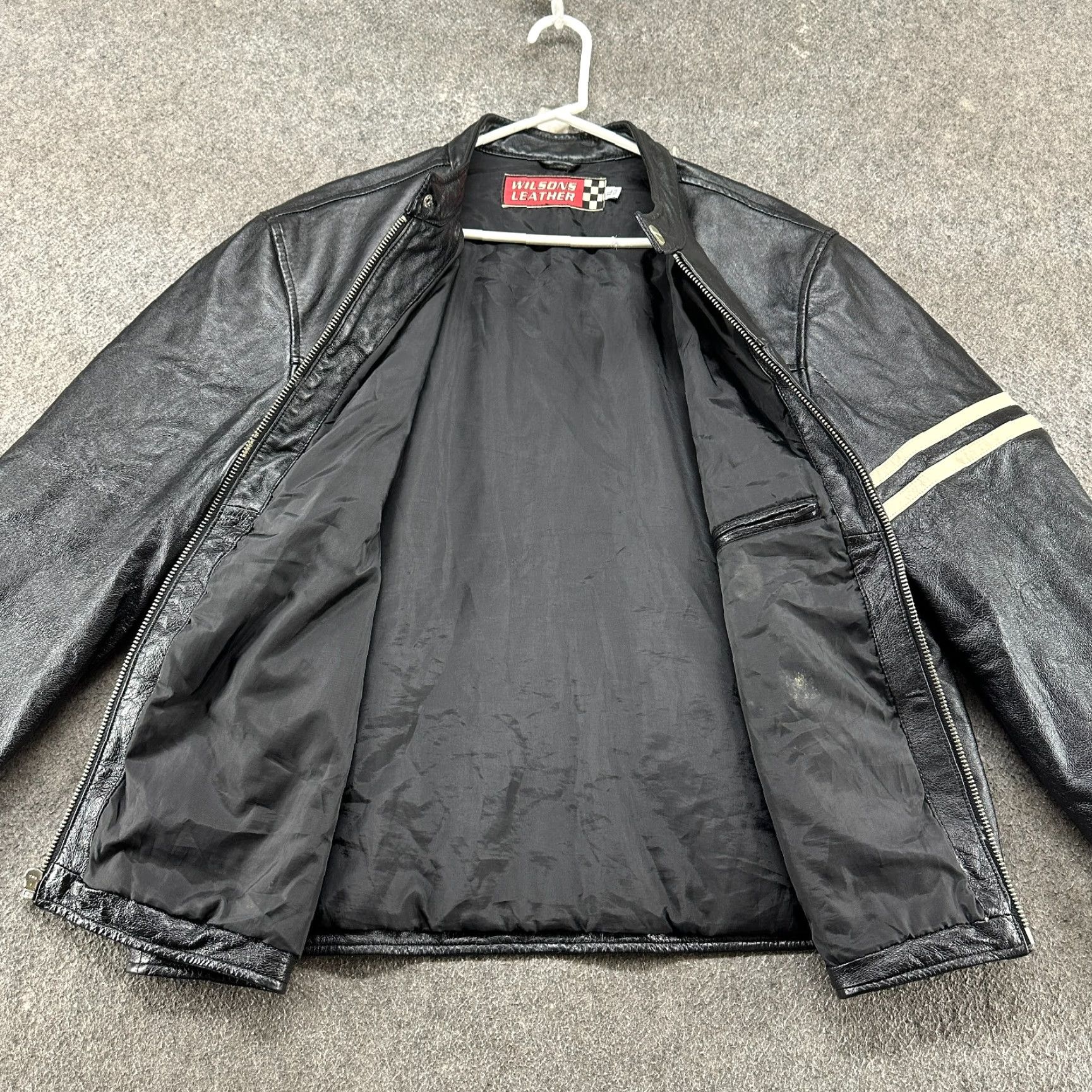 Vintage VINTAGE Wilsons Leather Jacket Mens XL Black Genuine Real Cafe Racer Stripe Y2K Size US XL / EU 56 / 4 - 2 Thumbnail