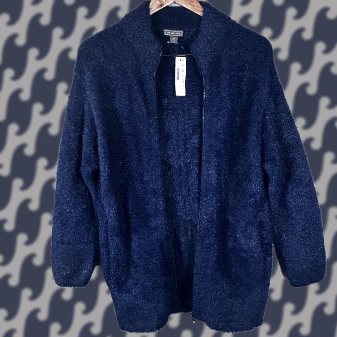 J.Crew J. Crew Point Sur Cardigan Sweater XS Navy Blue Fuzzy Full Zip Mock Neck NWT Size XS / US 0-2 / IT 36-38 - 1 Thumbnail