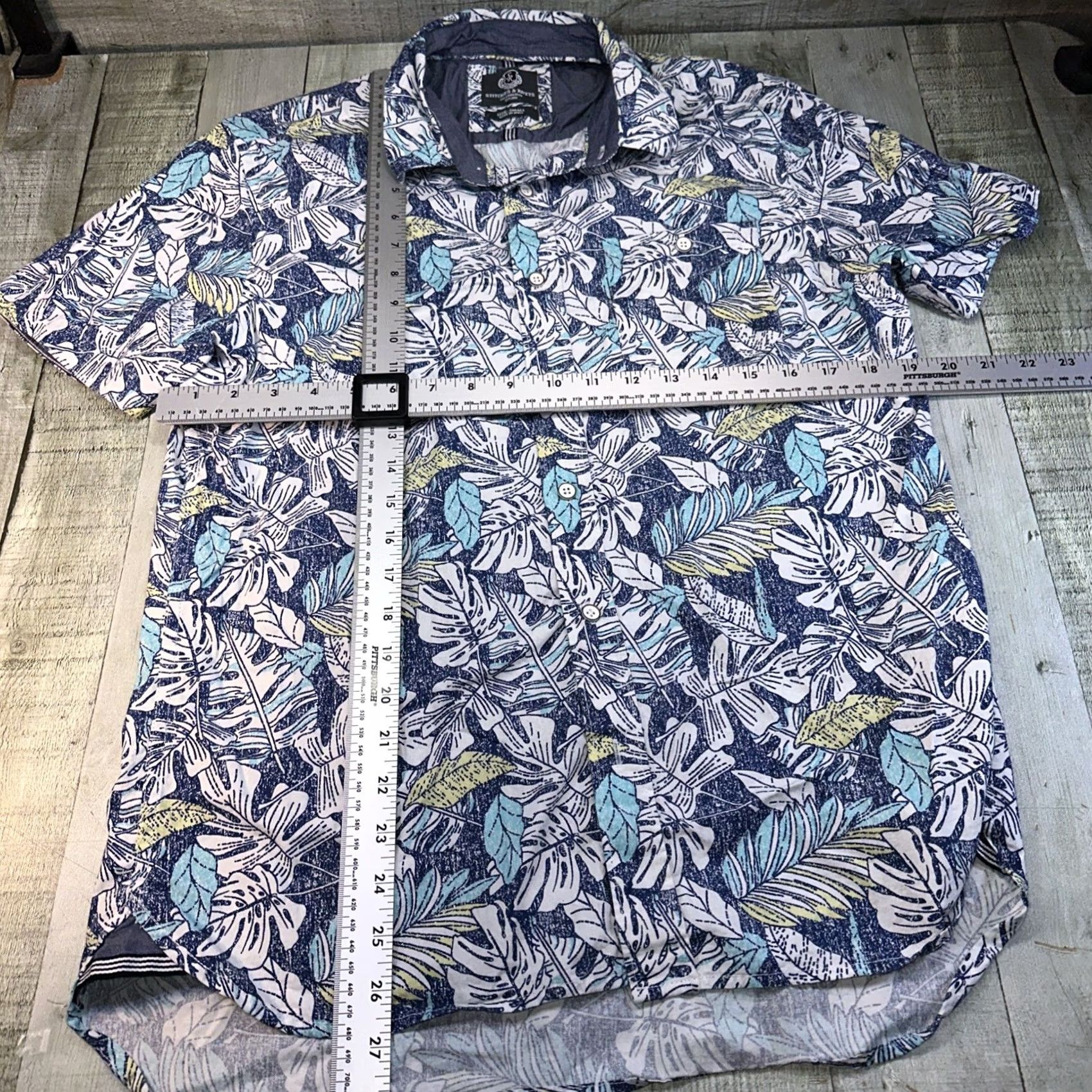 Vintage Stitches & Rivets Button-Up Shirt Floral White and Blue Short Sleeve Mens S Size US 29 - 4 Thumbnail