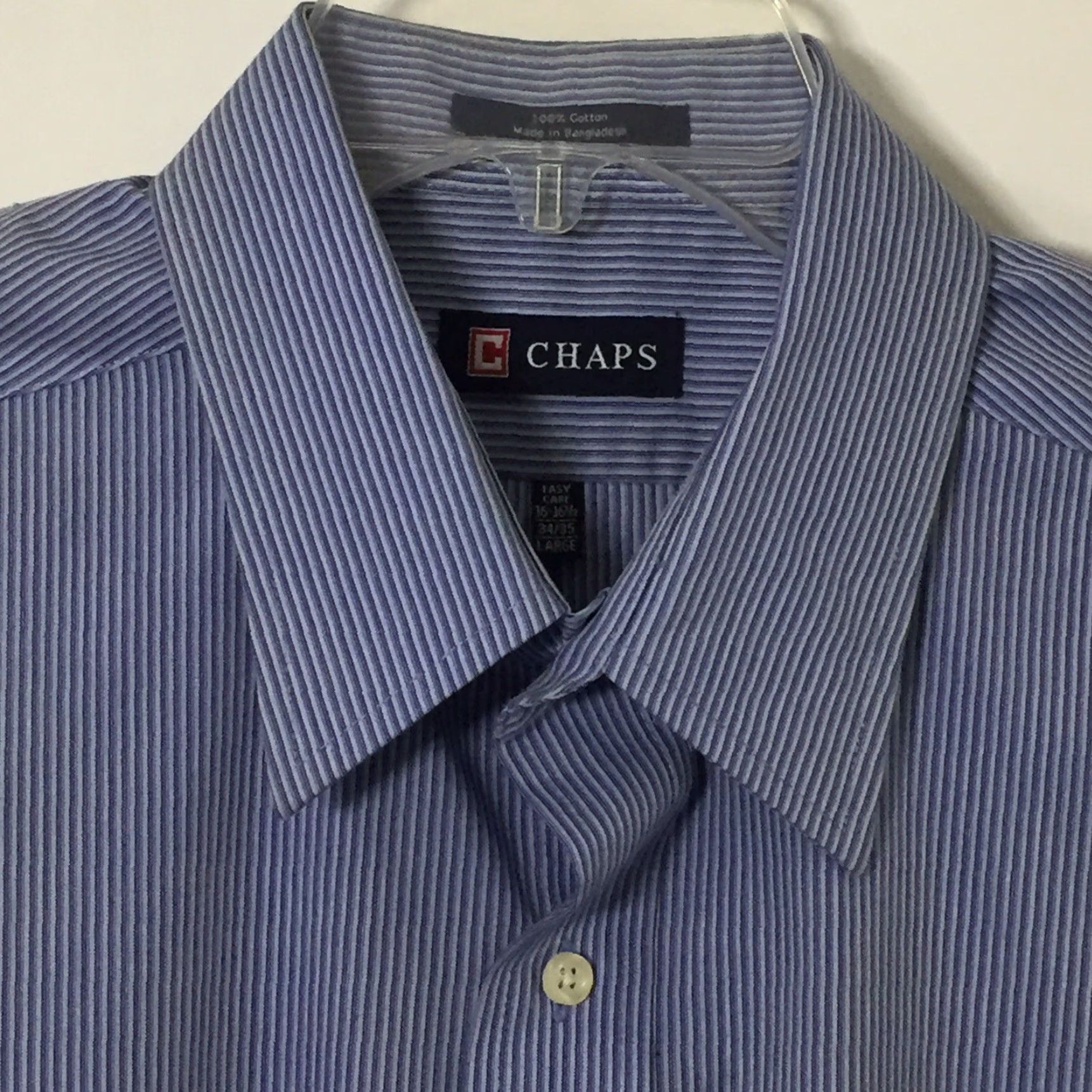 Chaps Chaps Shirt Mens Large Blue Striped Long Sleeve Button-Up Easy Care Size US L / EU 52-54 / 3 - 2 Thumbnail