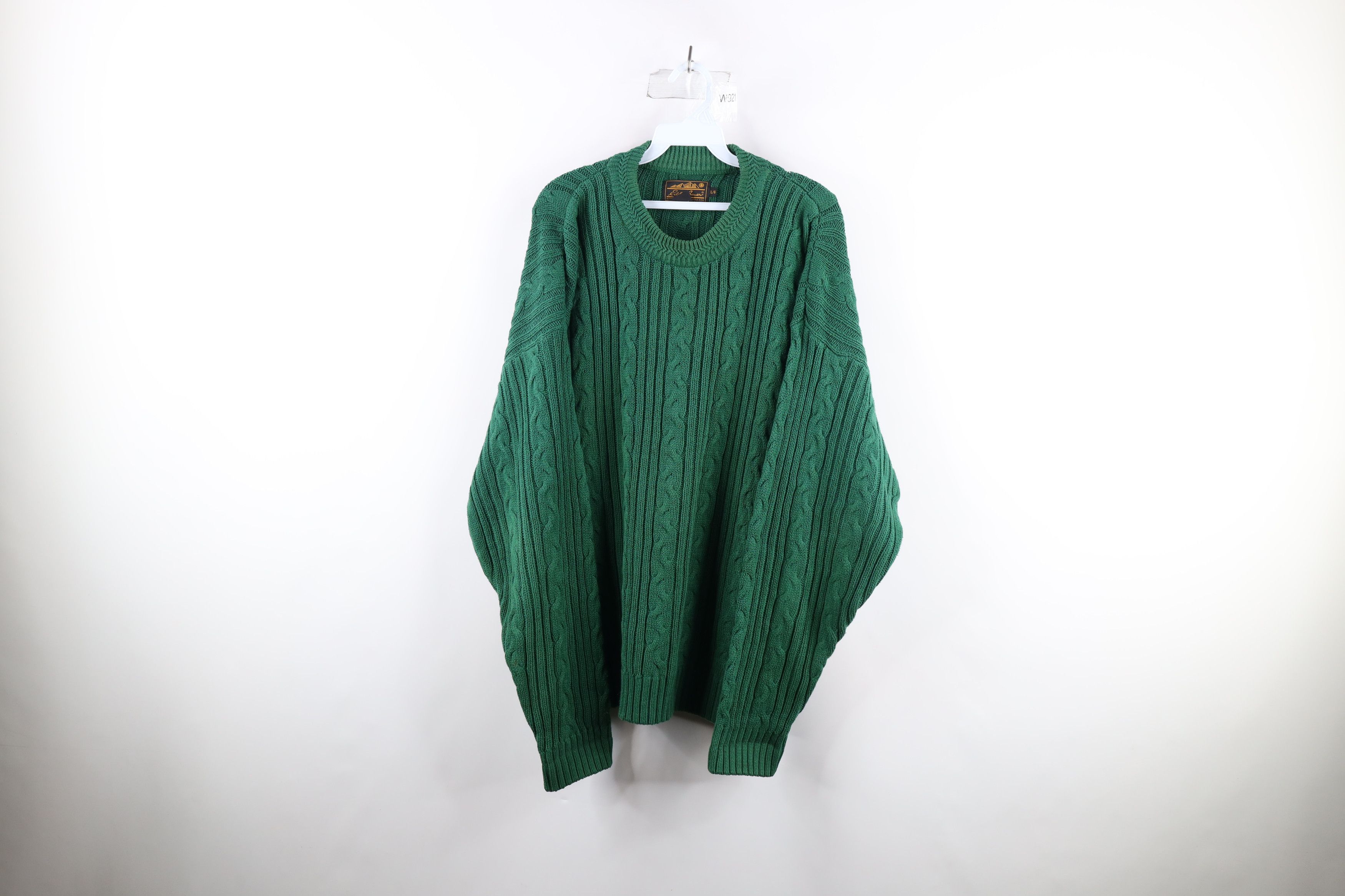 Eddie Bauer × Vintage Vintage 90s Eddie Bauer Cable Knit Crewneck Sweater Green Size US L / EU 52-54 / 3 - 1 Thumbnail