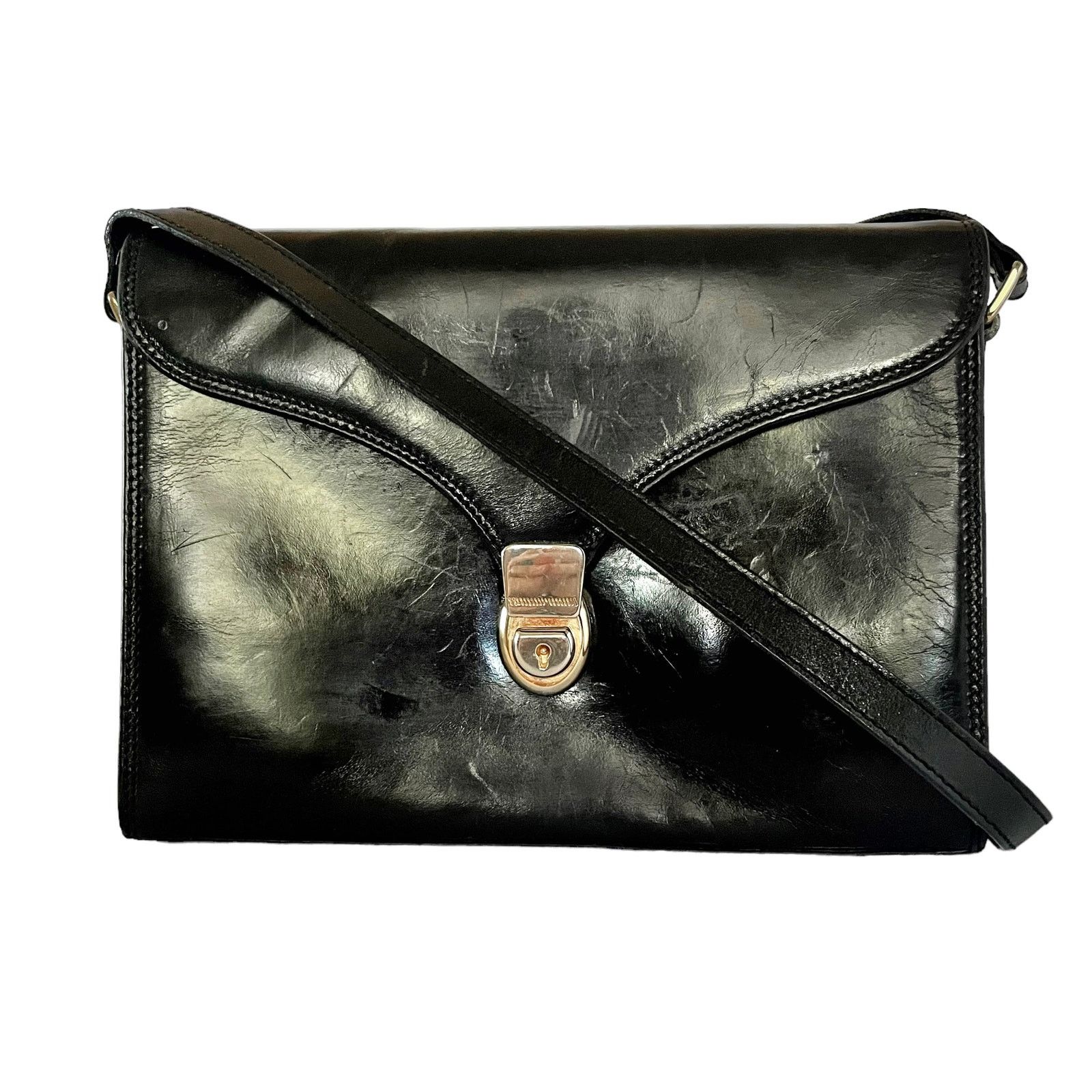 Nordstrom × Vintage Vintage Nordstrom Black Leather Box Purse Crossbody Handbag Size ONE SIZE - 1 Thumbnail