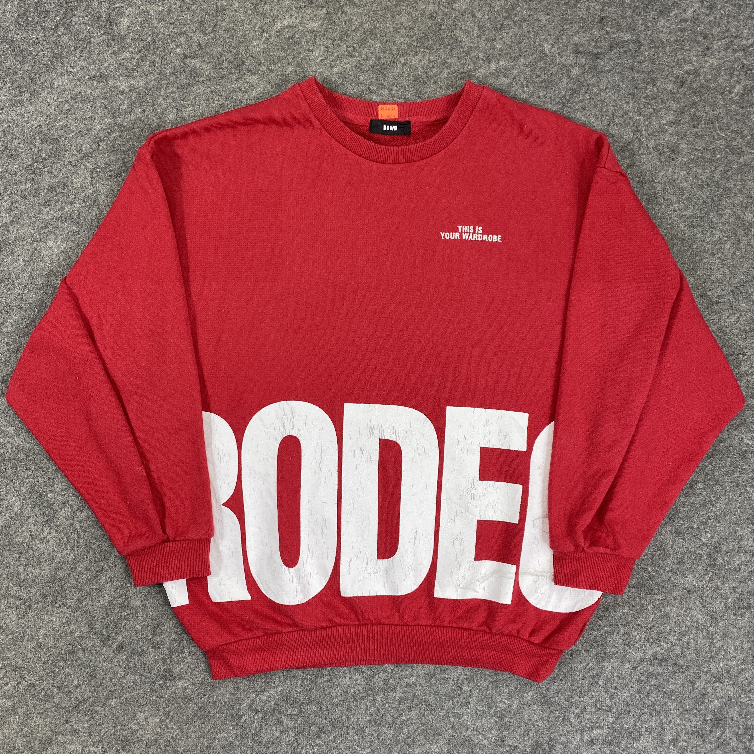image of Vintage Rodeo Crowns Big Spell Out Sweatshirt -Sw054 in Red, Men's (Size Large)