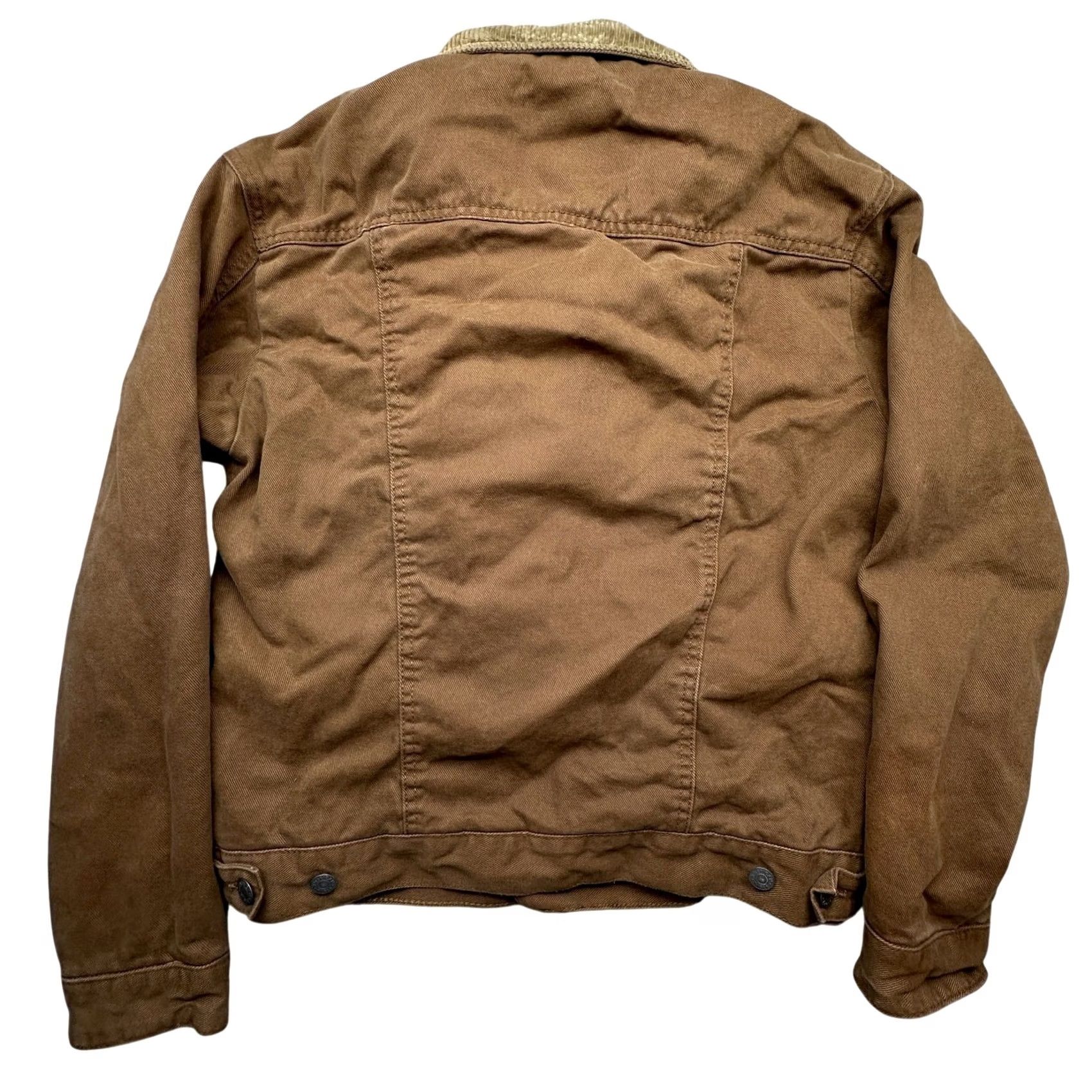Vintage American Eagle Brown Denim Jean Trucker Jacket Mens Small Flannel Lined Button Size US 29 - 2 Thumbnail