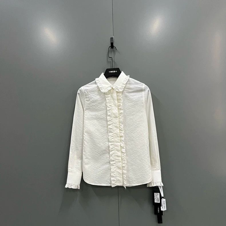 Saint Laurent Paris Ruffle Long Sleeve Shirt 2505-Nextarrow