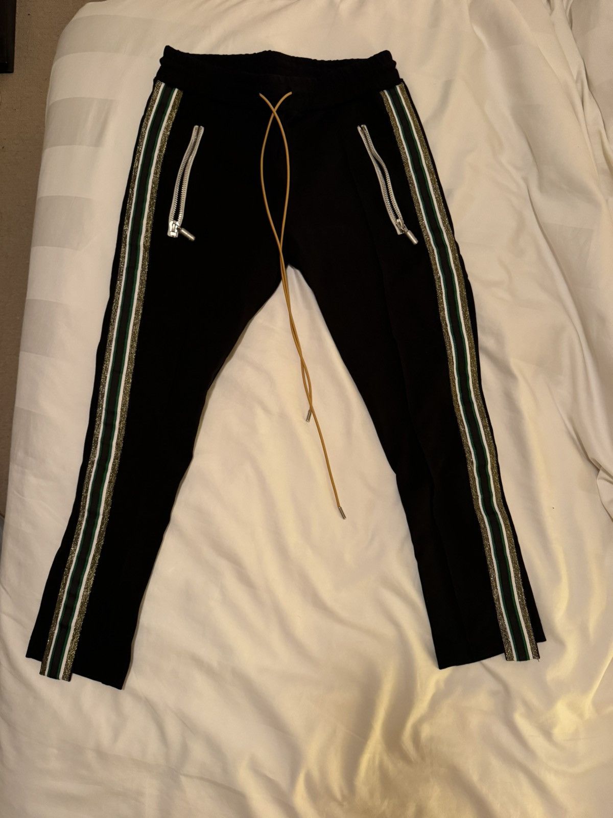 image of Rhude Traxedo Pants With Green/gold Tape in Black, Men's (Size 28)