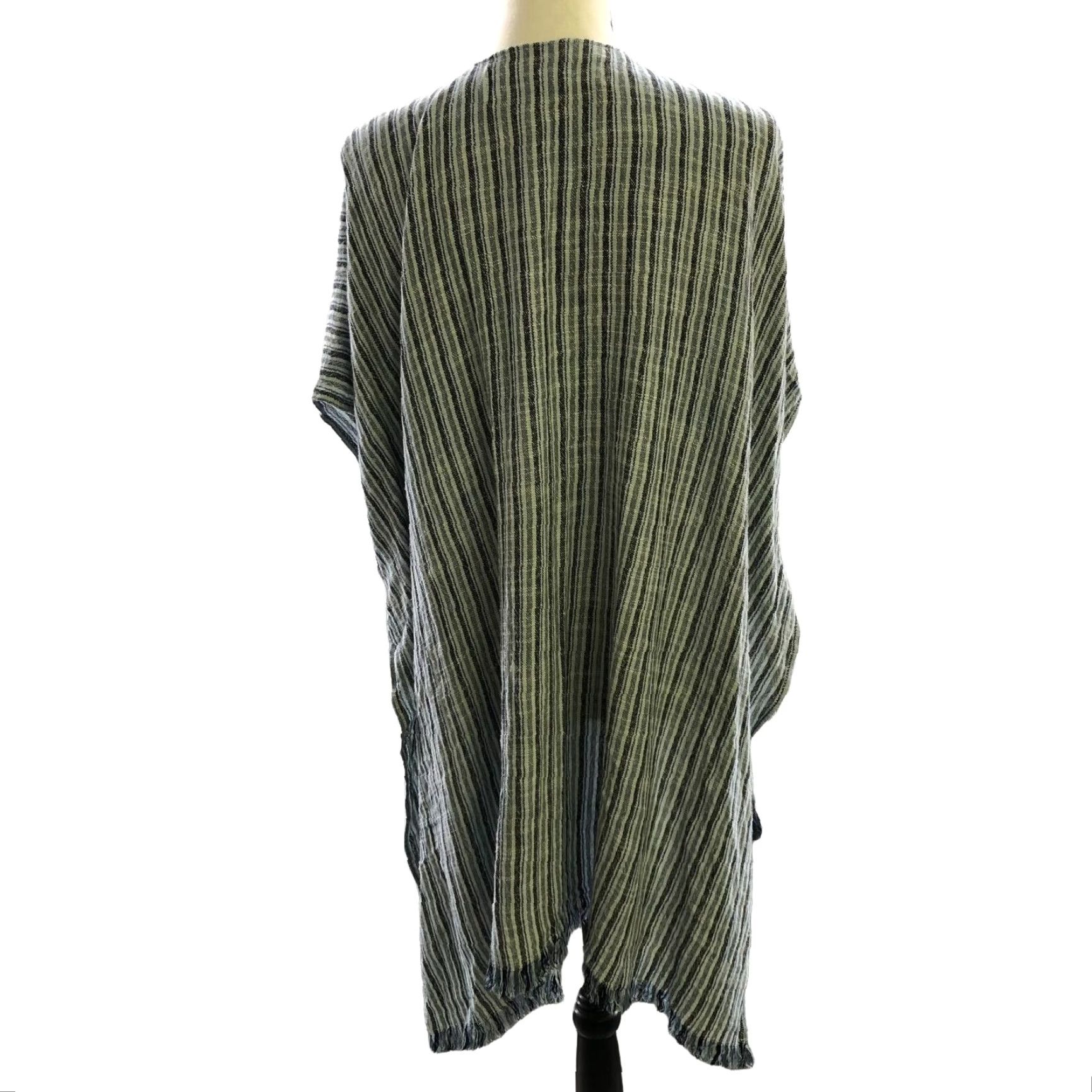 Treasure & Bond VINTAGE Treasure & Bond Kimono Cardigan Womens One Size Blue Striped Fringe Lightweight Boho Beach Size ONE SIZE - 3 Thumbnail