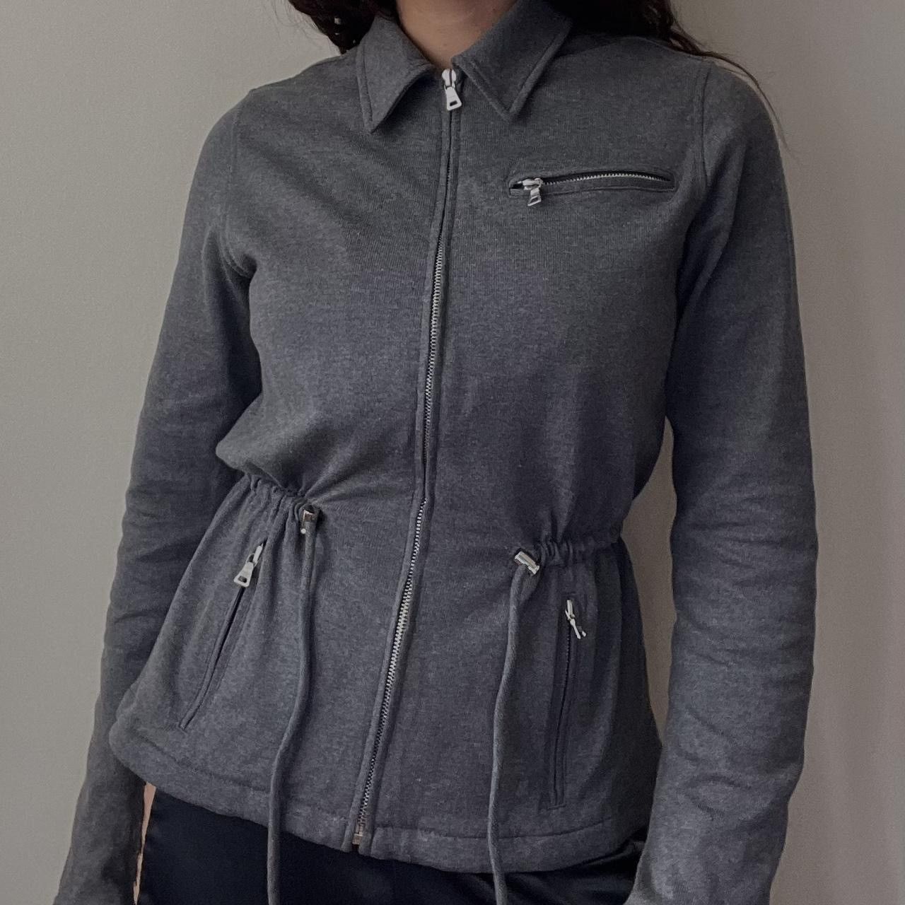 image of Vintage Prada Knit Zip Jacket in Grey, Women's (Size Small)