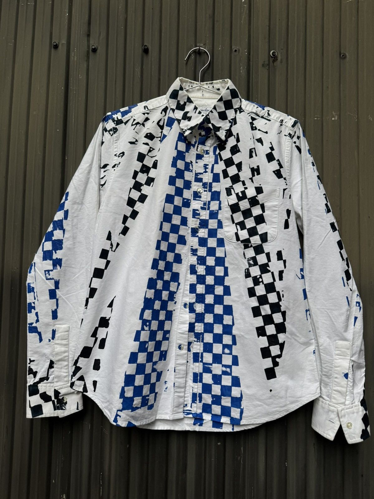 Vintage Hand Painted Check Shirt — Blue & Black Checkerboard Size US S / EU 44-46 / 1 - 1 Thumbnail