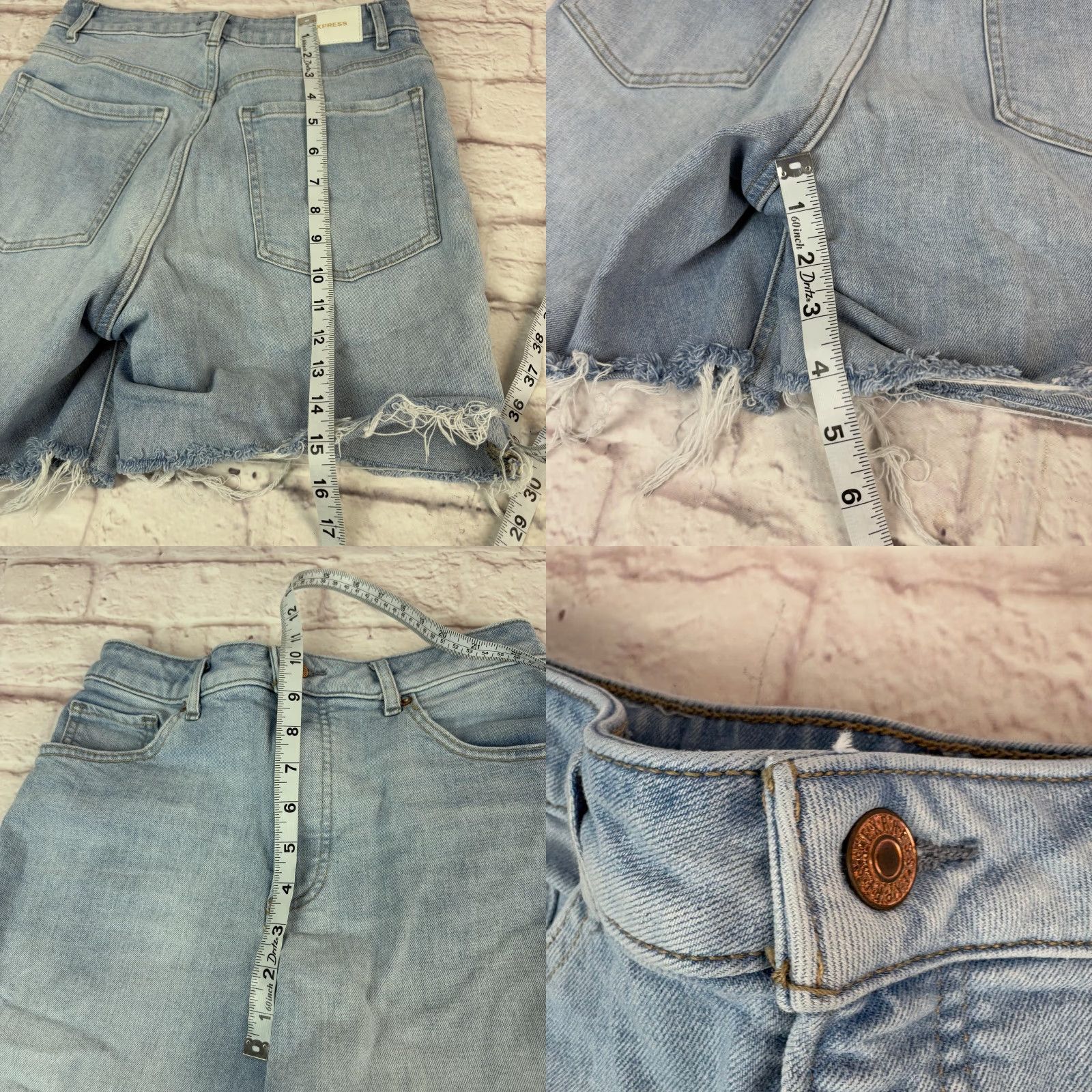 Express Express Women’s 6 Denim Mom Jean Shorts Blue 6 Inseam Raw Hem Fringe 5-Pocket Zip Front Relaxed Fit Casual Summer Spring Size 28" / US 6 / IT 42 - 8 Thumbnail