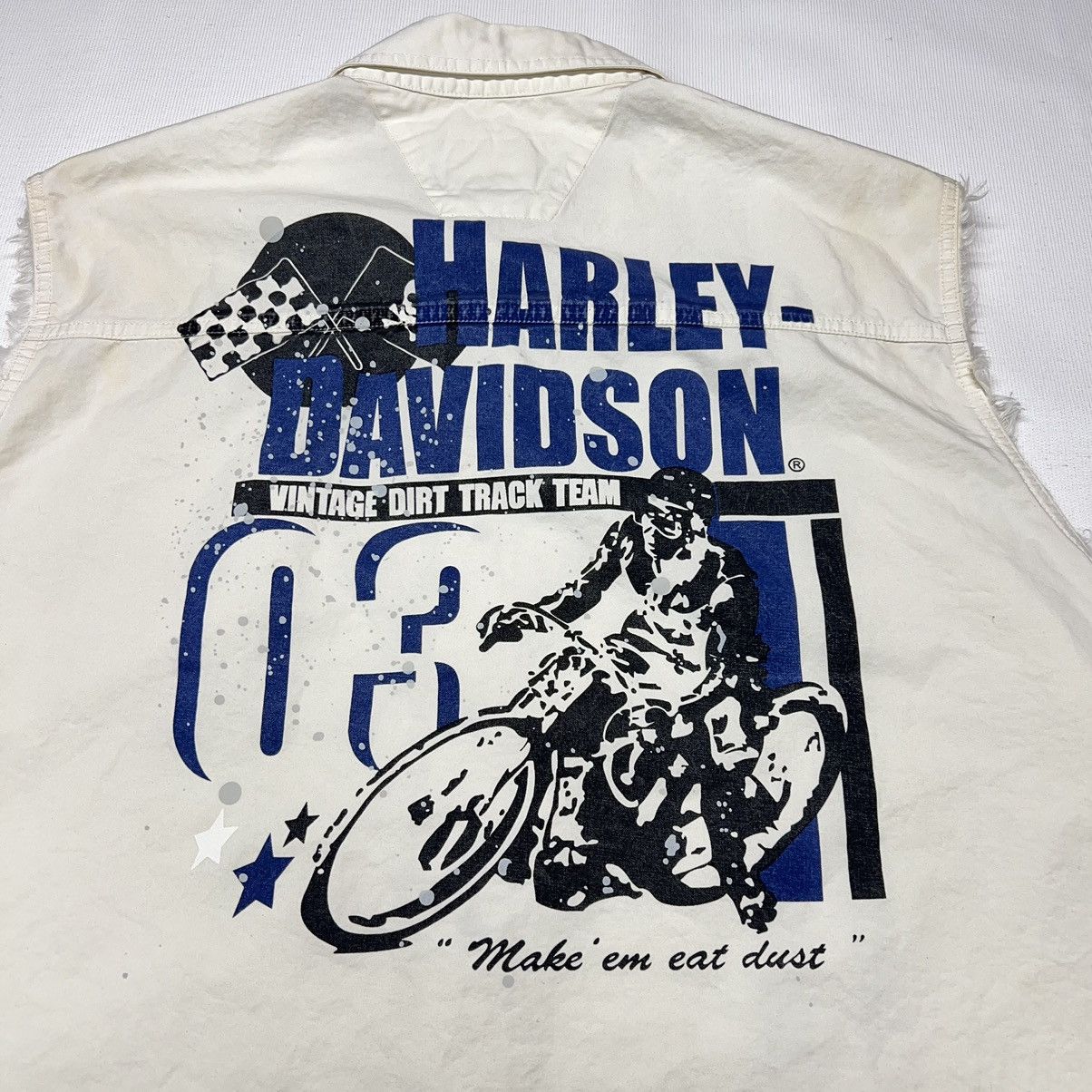 Harley Davidson × Vintage Harley Davidson Button Up Shirt White Cut Off Vest Stripe Size US XXL / EU 58 / 5 - 14 Thumbnail