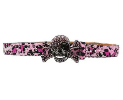 Leather Atsuko x Misao Leopard skull Hot Rhinestone PU Leather Belt Size ONE SIZE - 8 Thumbnail