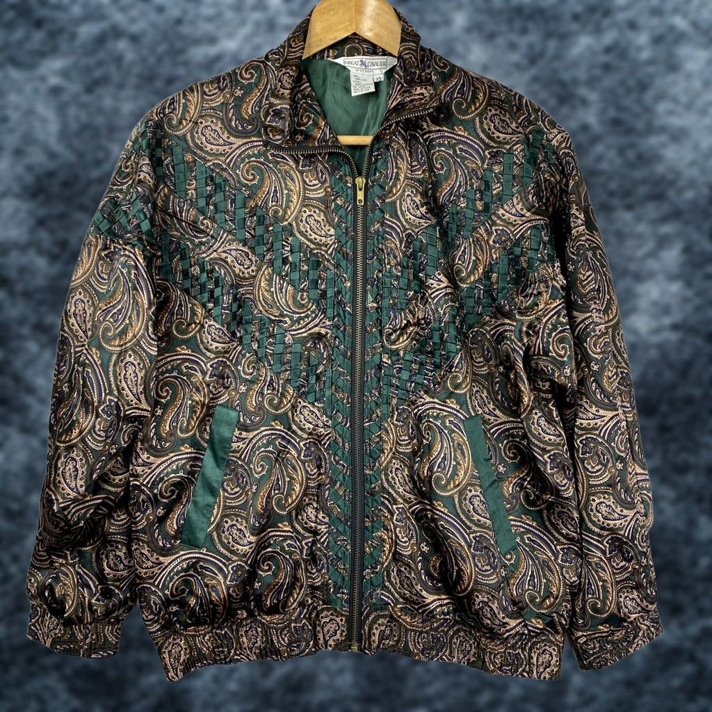 Greats VINTAGE Cavalier Jacket Womens XS Paisley Green 100% Silk Lace Zipper Short Sleeve Hand Wash Only Size XS / US 0-2 / IT 36-38 - 1 Thumbnail