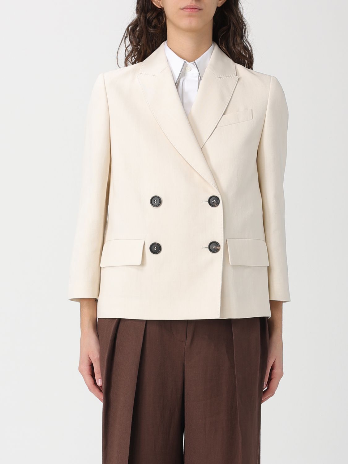 Brunello Cucinelli Brunello Cucinelli Jacket Woman Cream Size S / US 4 / IT 40 - 1 Thumbnail