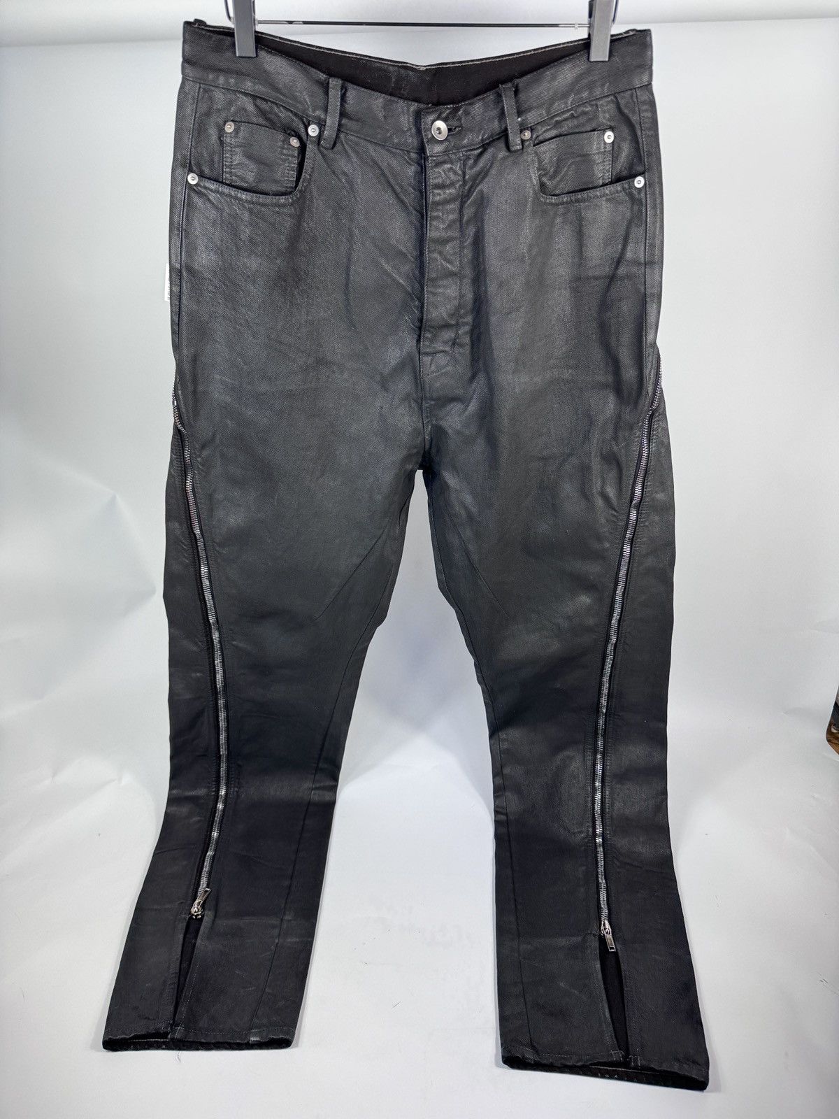 Rick Owens BLACK WAX ZIP DETAILED TROUSERS Size US 34 / EU 50 - 1 Thumbnail