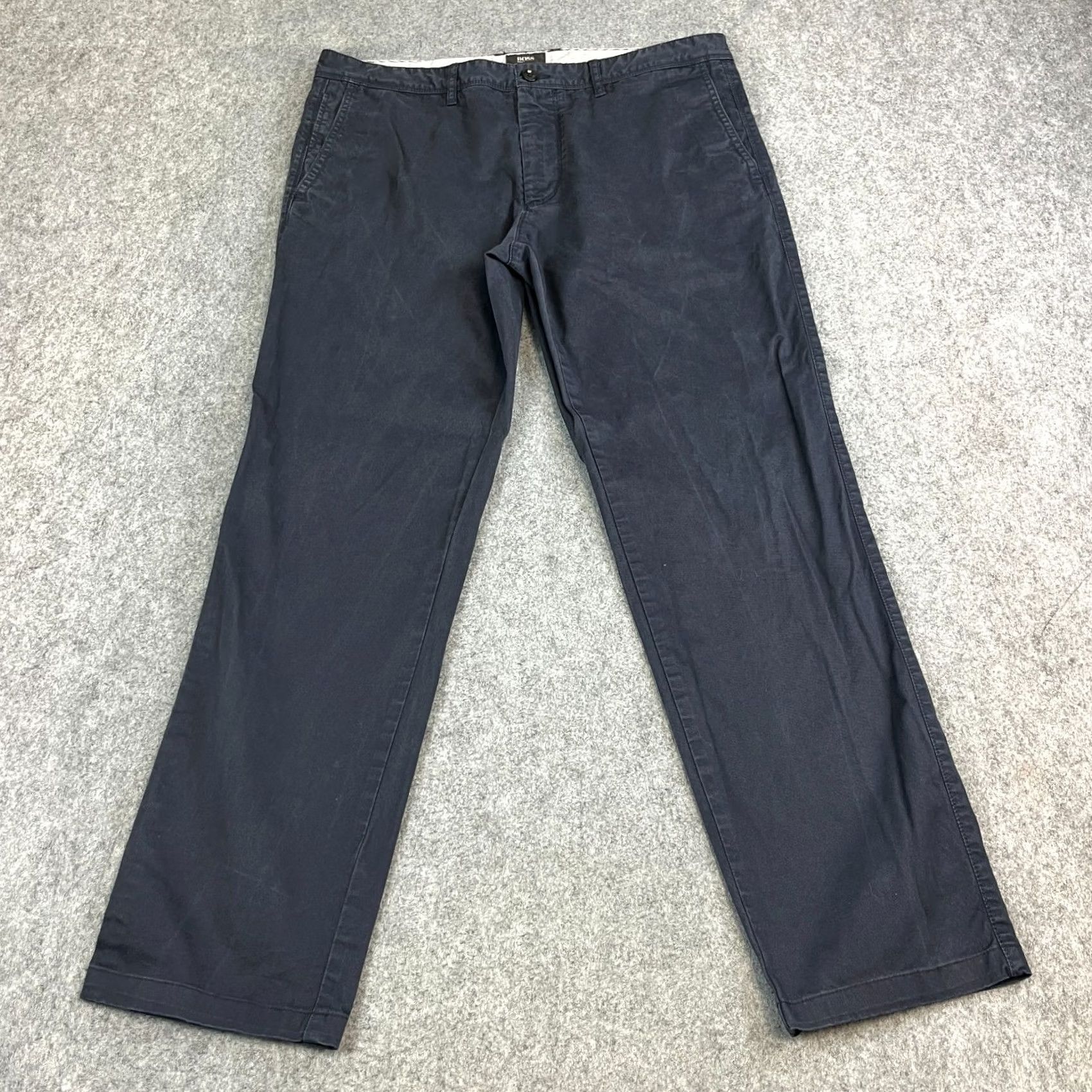 Hugo Boss Hugo Boss Mens Chino Trousers Pants Straight 34 Navy Blue Stretch Cotton Elastane Regular 5-Pocket Logo Front Flat Front Size US 34 / EU 50 - 2 Thumbnail