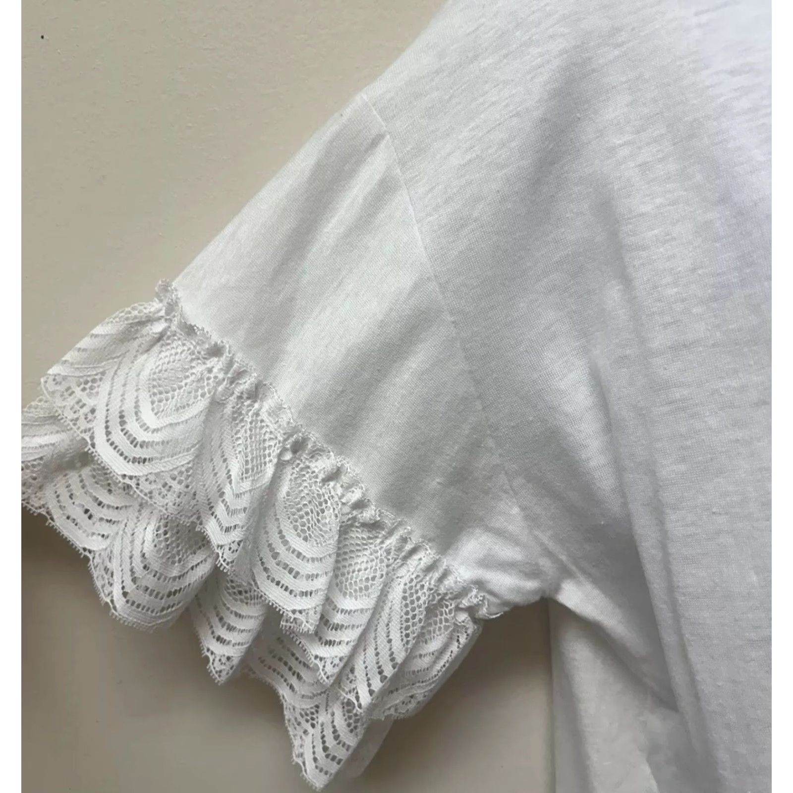 Vintage VINTAGE Cotton T Shirt Dress Puff Flutter Lace Sleeve Dainty Oversized One Size Size ONE SIZE - 4 Thumbnail