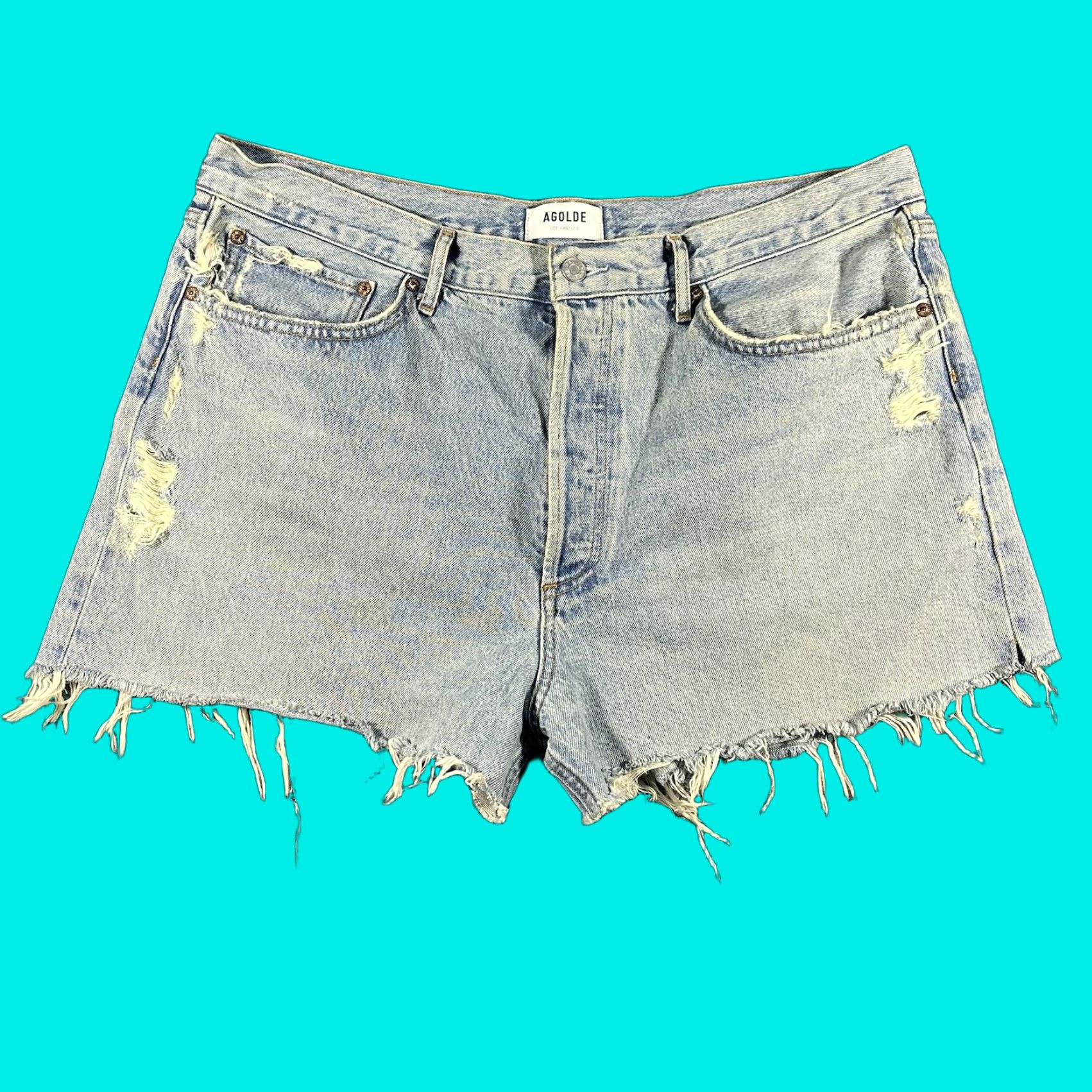 Agolde VINTAGE Agolde Denim Jean Shorts Women's 34 Blue Cut Offs Distressed Button Fly 90s Crop Size 24" / US 00 / IT 34 - 1 Thumbnail