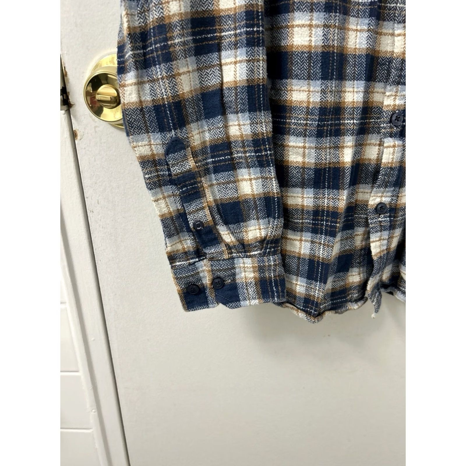 Ben Sherman Ben Sherman Shirt Mens Medium Blue Plaid Herringbone Flannel Button-Down L/S Size US M / EU 48-50 / 2 - 7 Thumbnail