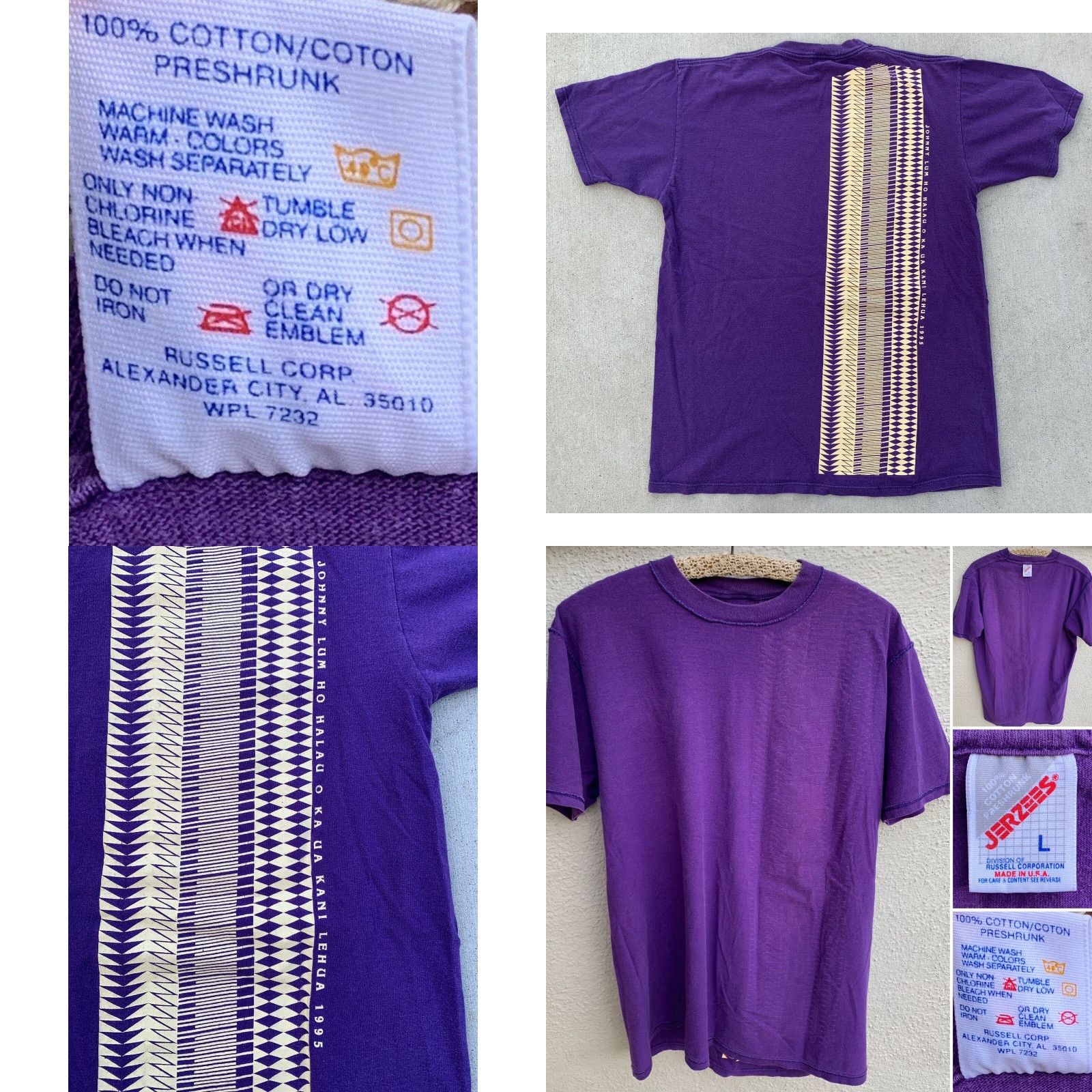 Jerzees VINTAGE Jerzees T-Shirt Men L Purple Hawaiian Graphic Print 1995 Johnny Lum Ho Hula Halau O Ka Ua Kani Lehua Hawaii Shirt Size US L / EU 52-54 / 3 - 10 Thumbnail