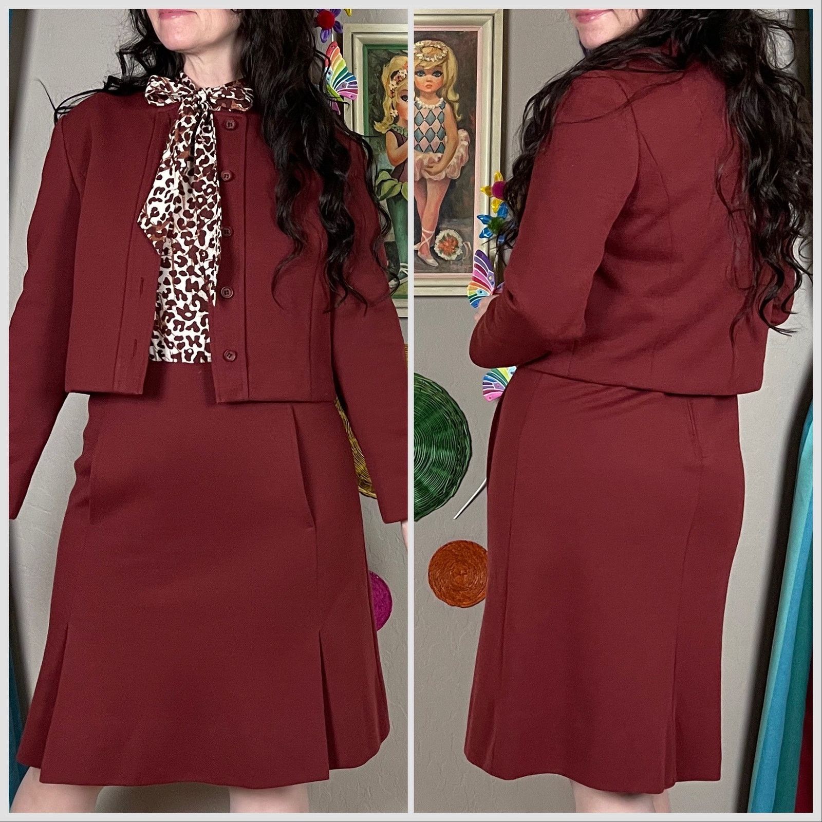 Vintage 1960s 2-Piece Jacket & Long Sleeve Animal Print Dress Size S / US 4 / IT 40 - 3 Thumbnail