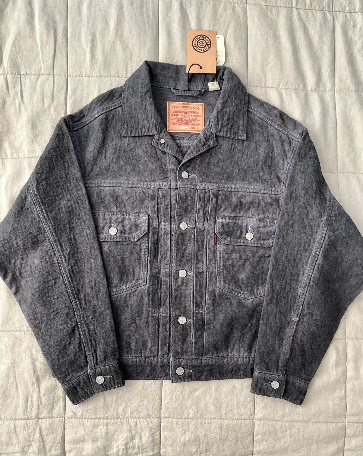 Levi's × Stussy Stussy x Levi's Jacquard Trucker Jacket Black Medium |  Grailed