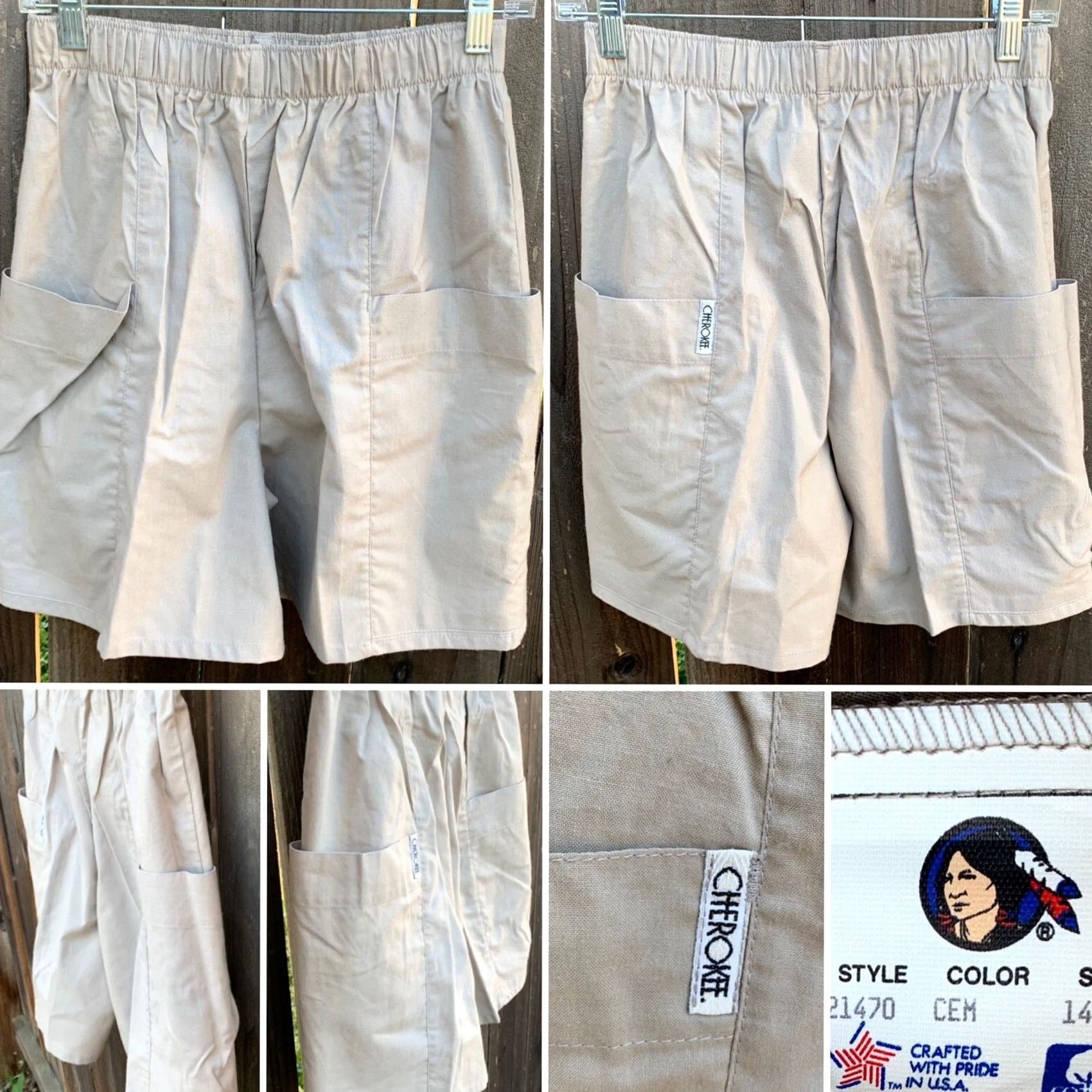 Cherokee VINTAGE Cherokee Shorts High Waist Big Side Pockets khaki 80s 1980s Size 14 Beige Cotton Women Casual Pockets 80s Style FW21470 Mens Womens Girls Boys Size 36" / US 14 / IT 50 - 2 Thumbnail