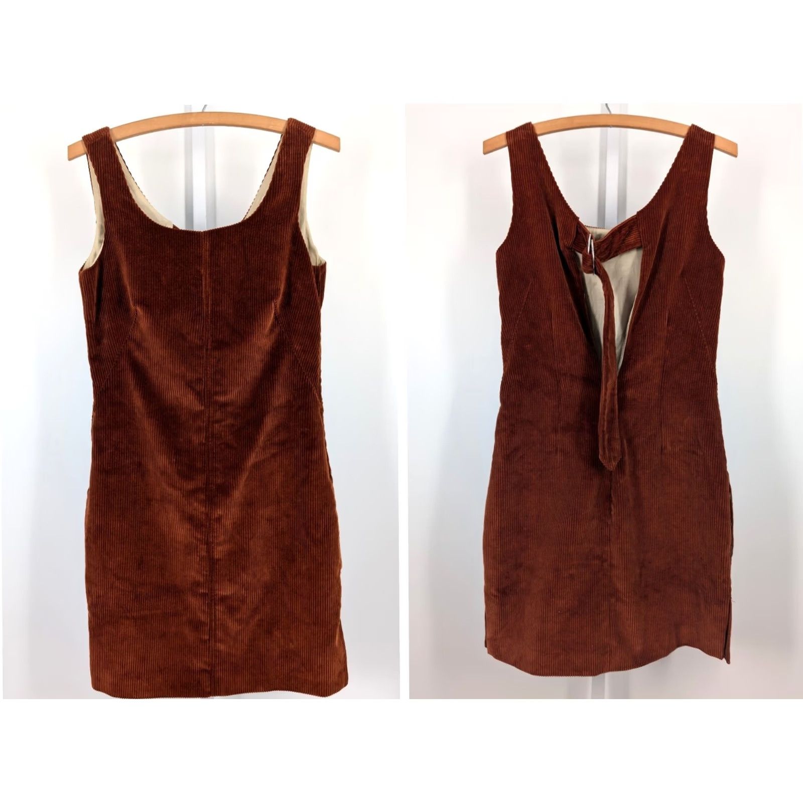 Vintage Lorod NYC Brown Corduroy D Ring Back Strap Dress Womens Pencil Knee Length Sleeveless Zip 0 Regular gBBri t9a Size XS / US 0-2 / IT 36-38 - 2 Thumbnail