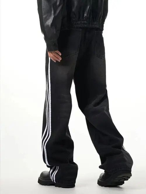Japanese Brand American retro street washed wide-leg striped jeans Size US 32 / EU 48 - 4 Thumbnail