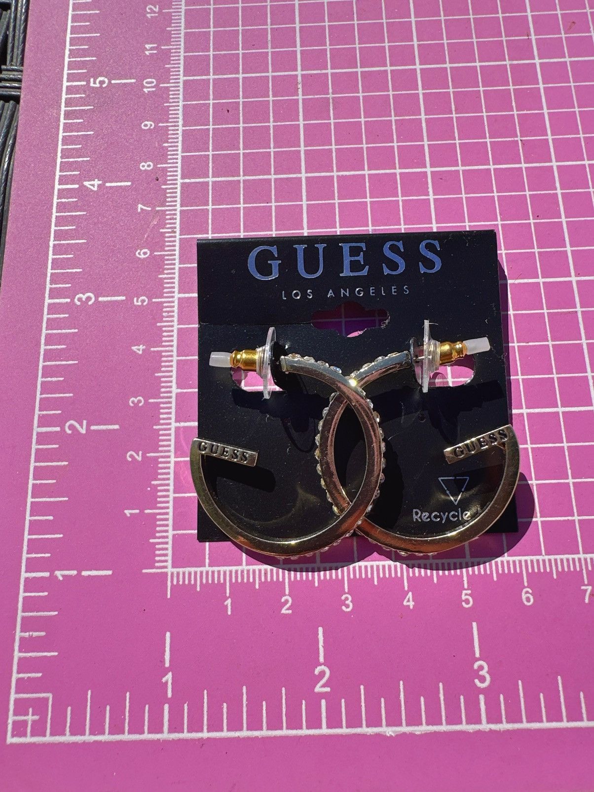 Guess Guess Earrings G shape open loop diamond paved drops gold Size ONE SIZE - 8 Thumbnail